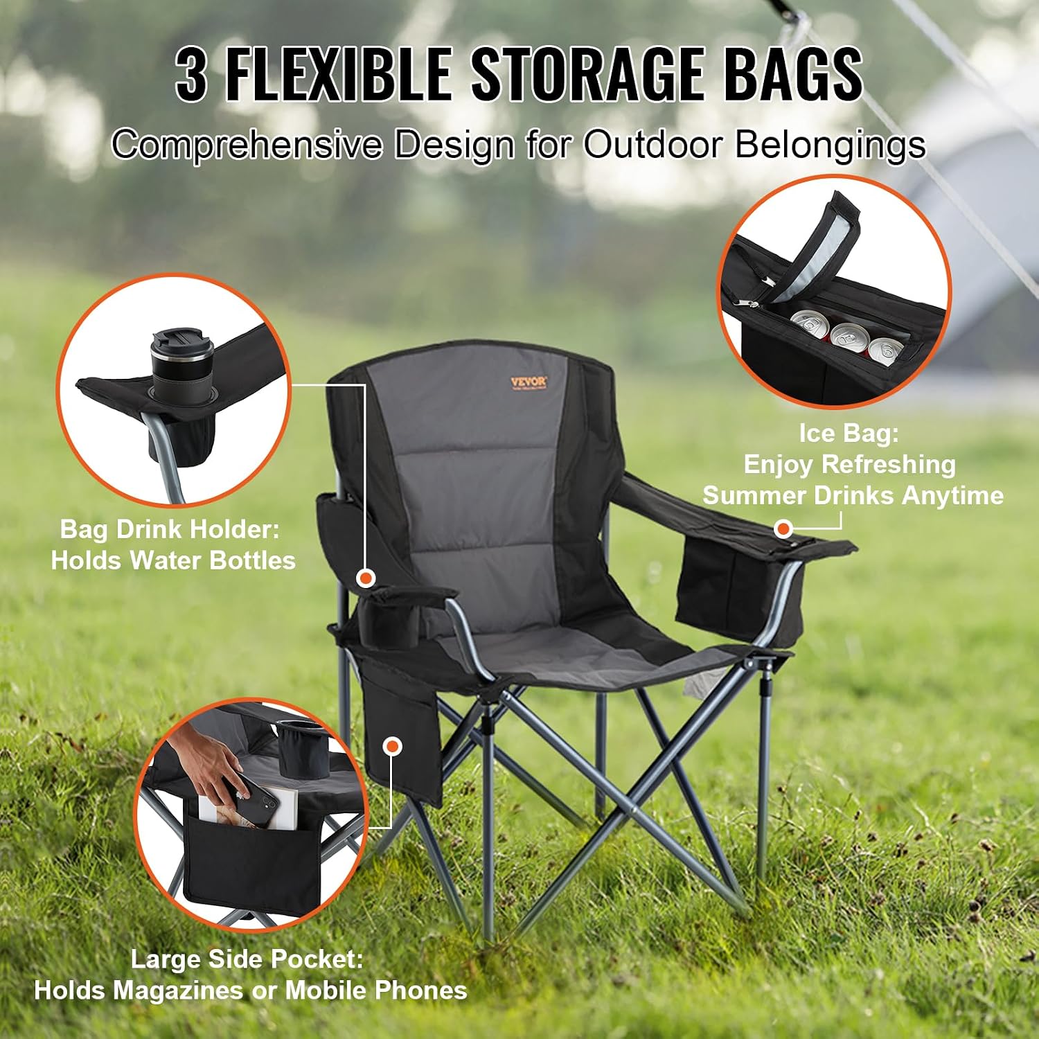 Thumbnail 6 de VEVOR Oversized Camping Folding Chair, 600D Oxford Fabric, Padded Backrest