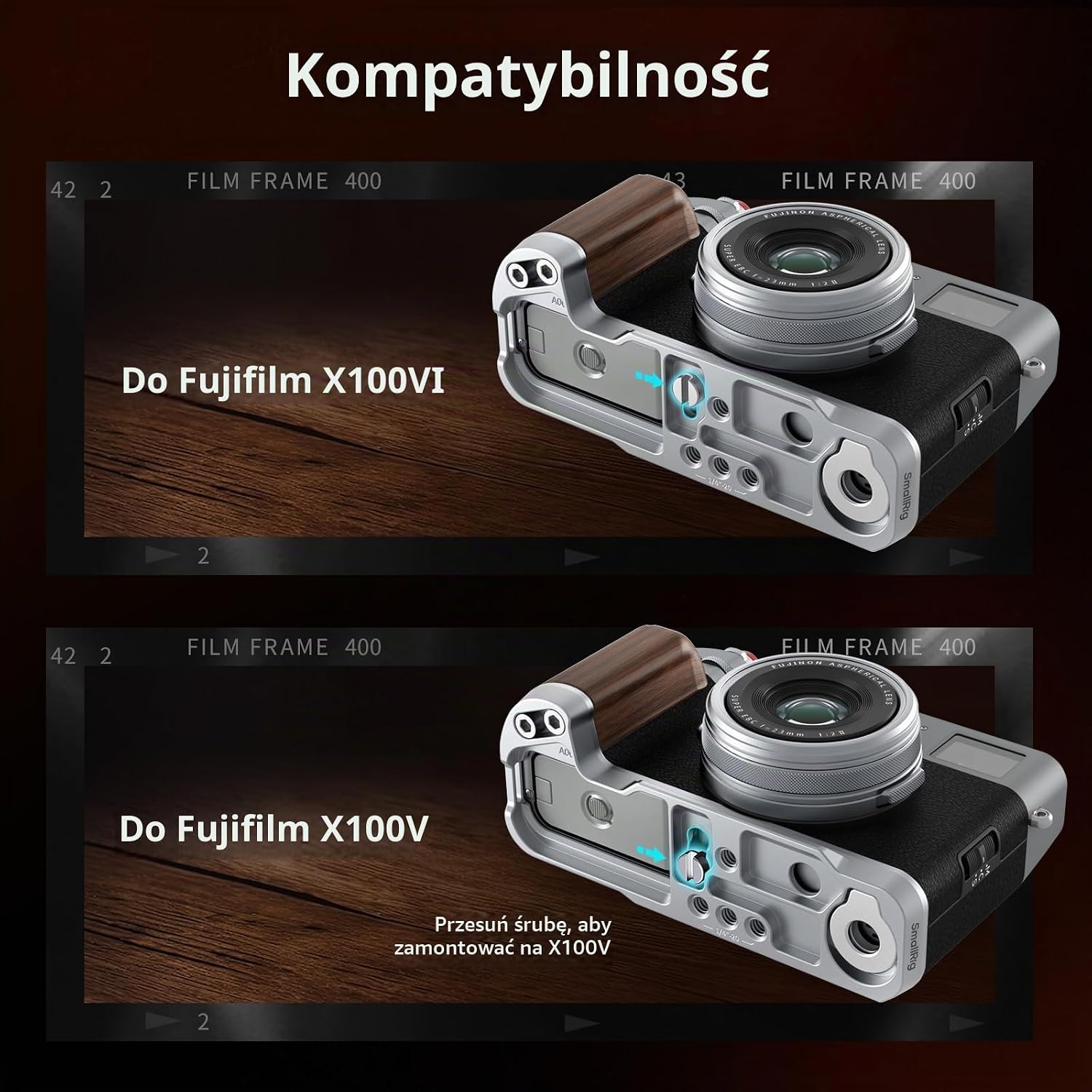 Thumbnail 6 de SMALLRIG 4804 – drewniany uchwyt L do Fujifilm X100VI/X100V z płytką Arca