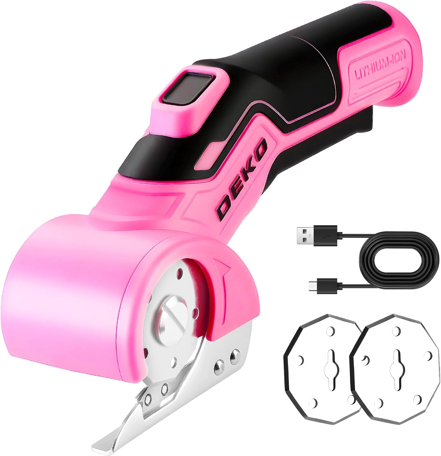 DEKOPRO Rechargeable Electric Box Cutter with 2 Blades (Type-C Charging, LED, Safety Lock)