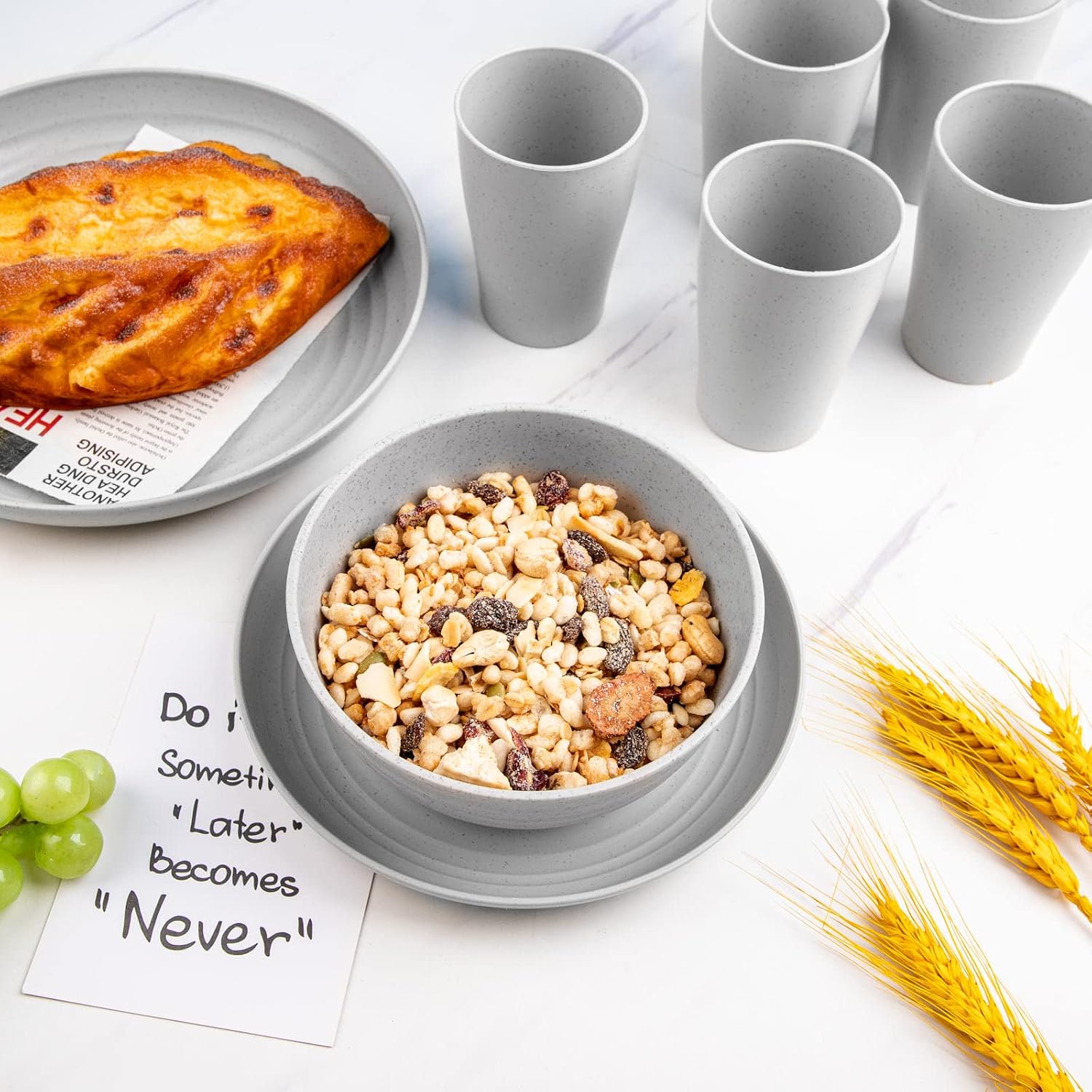 Detalle 2 de Supernal 32pcs Wheat Straw Dinnerware Set for 8 🍽