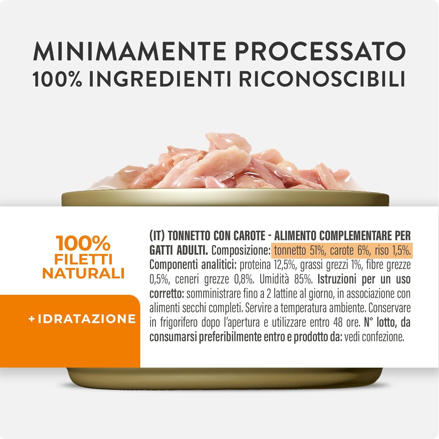 Detalle 2 de Schesir Filetti di Tonno con Carote in Gelatina – Cibo Umido Complementare per Gatti, 12 lattine da 70 g