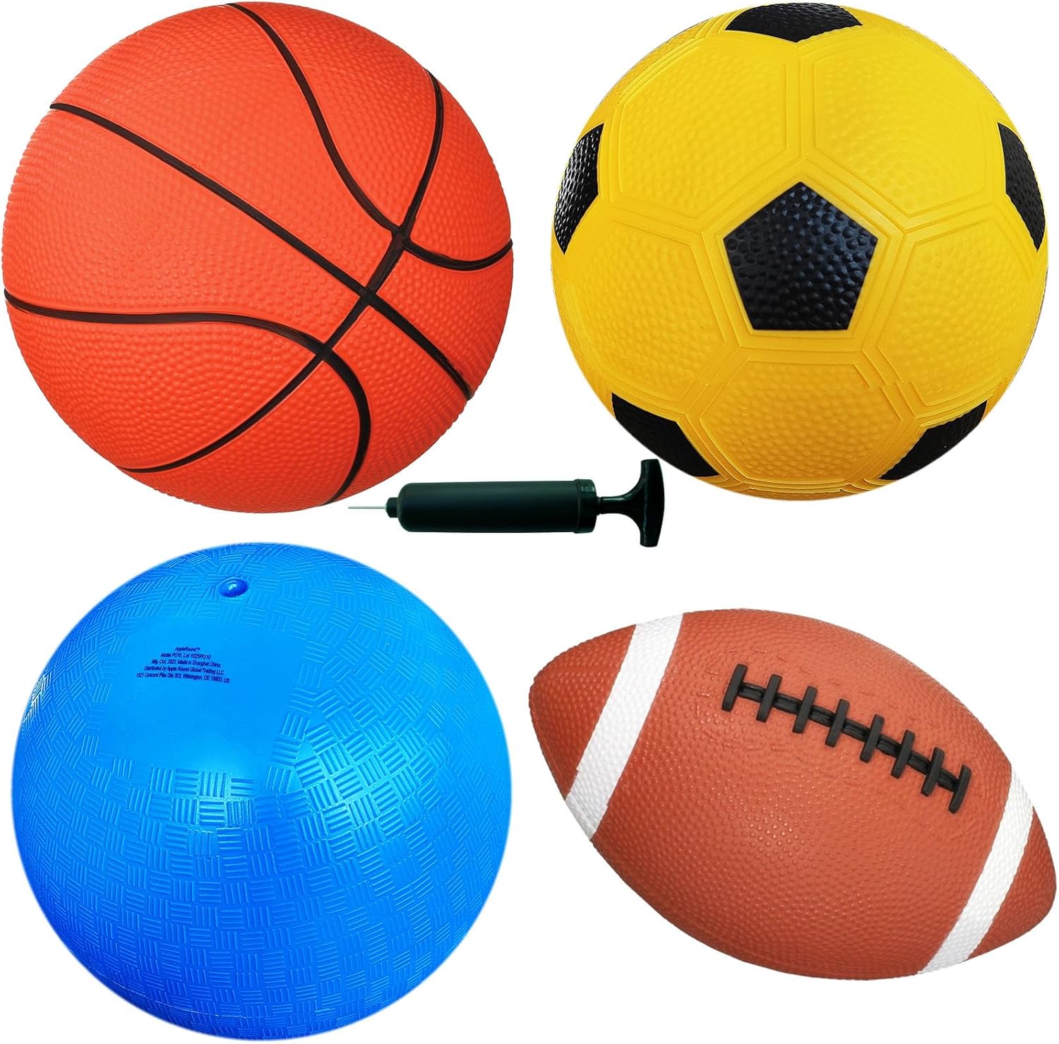 Detalle 1 de AppleRound Sports Ball Variety Pack (4-Pack) with Pump for Kids & Teens
