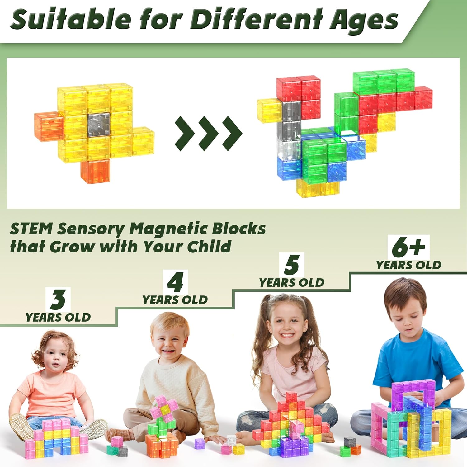 Detalle de Apluses 64-teiliges Magnet-Baustein-Set (transparente Style) für Kinder ab 3 Jahren
