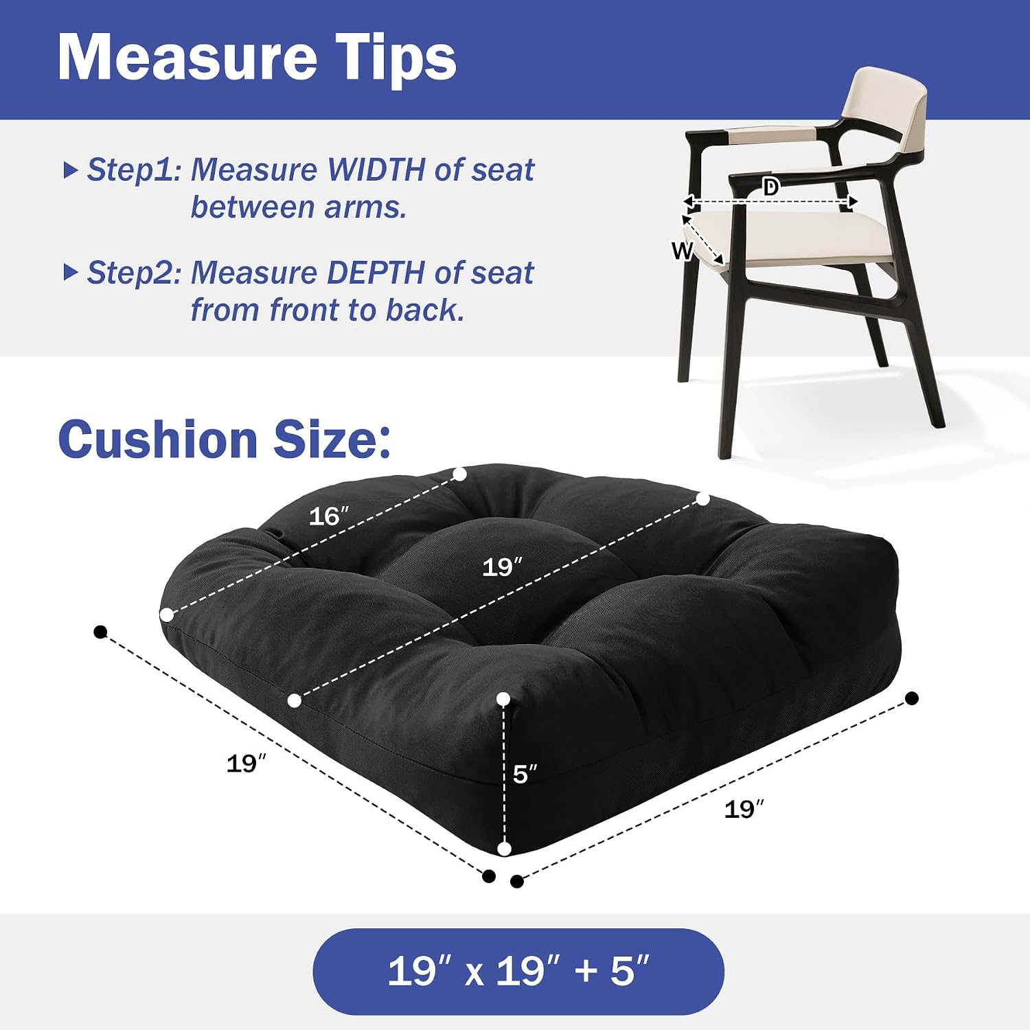 Detalle 2 de IPYNBAP Outdoor Chair Cushions, Set of 2, Black, Tufted, 5-Inch Thick