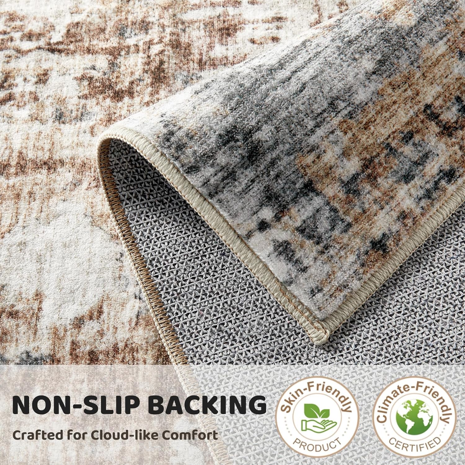 Thumbnail 5 de DMOYEST 5x5 Square Low Pile Area Rug (Washable, Non-Slip Backing) in Grey/Brown Neutral Abstract