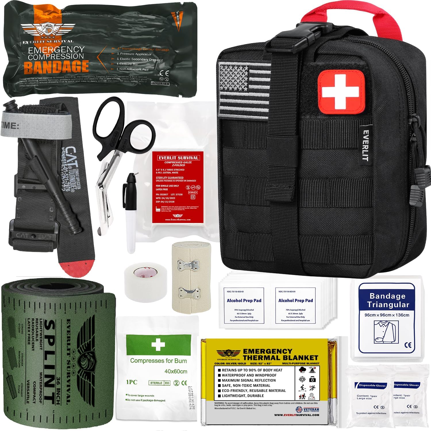 Detalle de EVERLIT Emergency Trauma Kit with CAT GEN-7 Tourniquet, 36-Inch Splint, Black