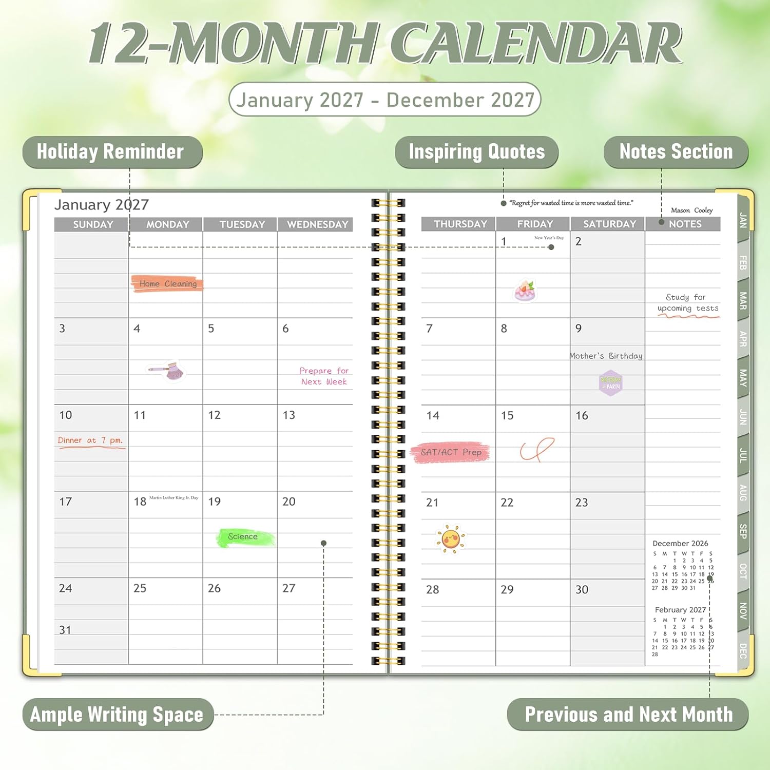 Detalle de Homlive 2027 Appointment Planner, 30-Minute Time Slots, Weekly and Monthly Views, Green