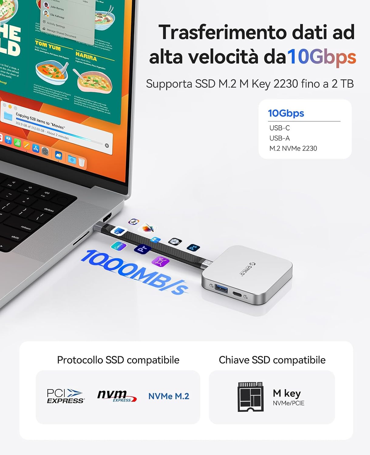Detalle 1 de ORICO Docking Station USB-C magnetica 100 W