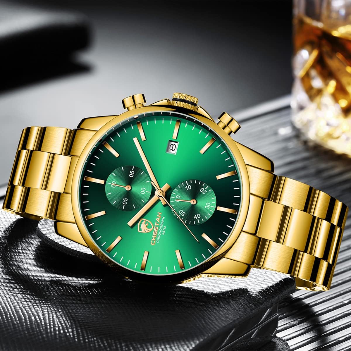 Thumbnail 5 de Affute Orologio da uomo in acciaio inox e metallo, cronografo al quarzo impermeabile (3 ATM) con data e lancette colorate