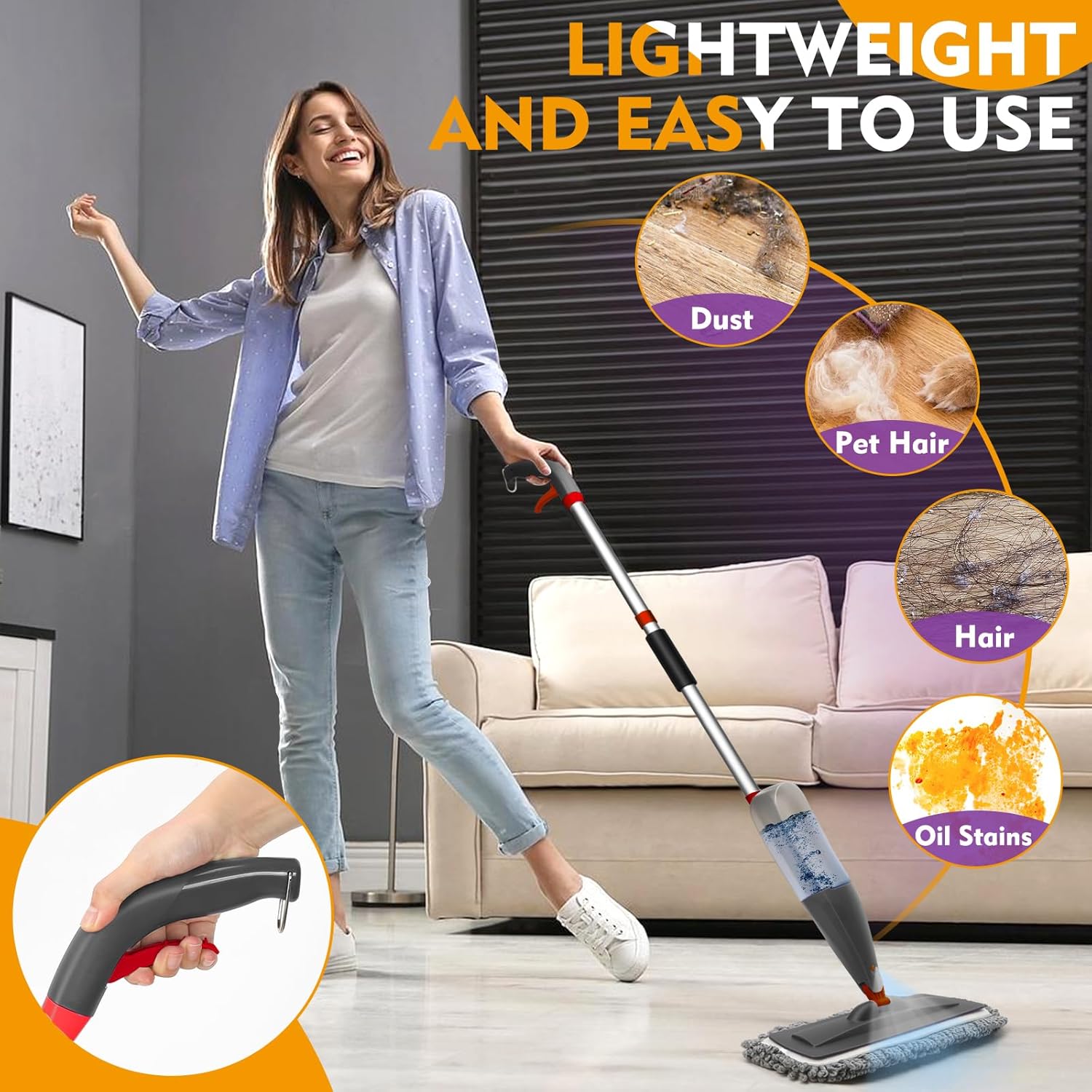 Thumbnail 4 de Spray Mop for Floor Cleaning with Washable Pads and 800 ml Refillable Bottle