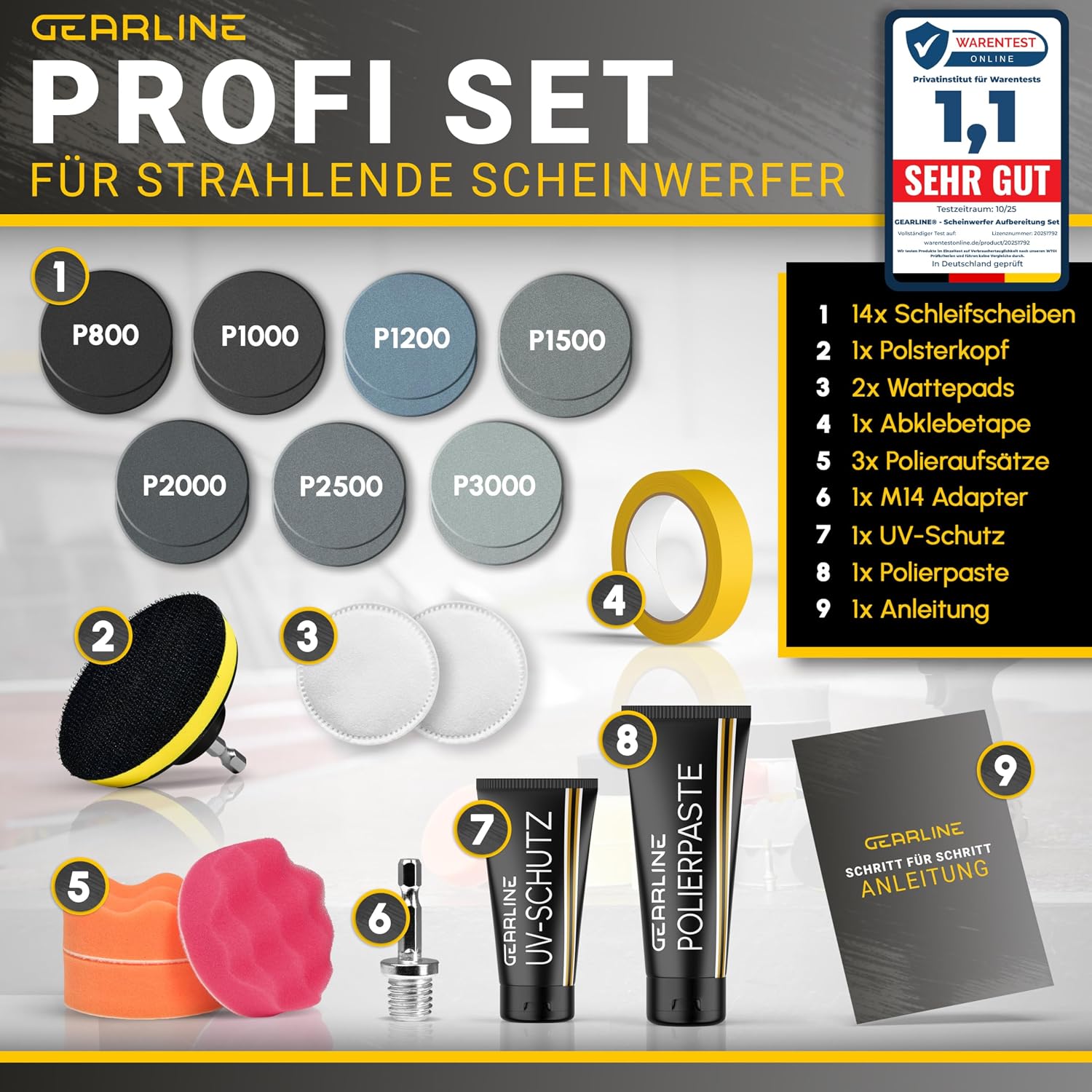 Detalle 2 de GEARLINE Scheinwerfer Aufbereitung Set 24 Teile