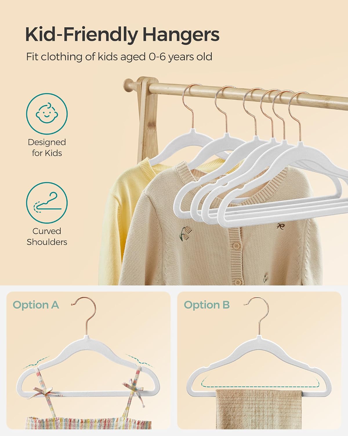 Detalle 1 de SONGMICS CRF027W30 Baby Velvet Hangers, 30-Pack, Non-Slip, Cloud White