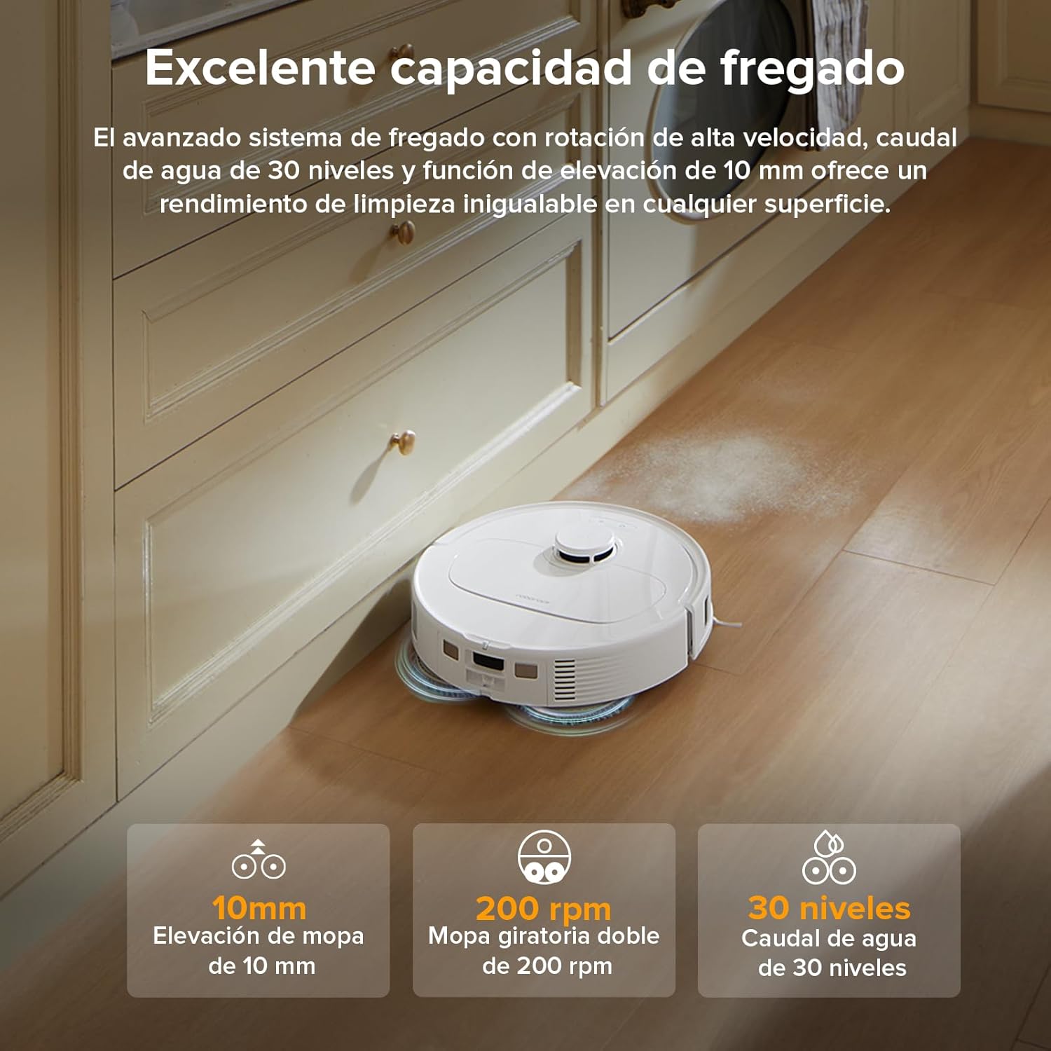 Detalle 2 de Roborock QV 35A Robot Aspirador 🧹 Con 8000Pa y Mopa Elevable