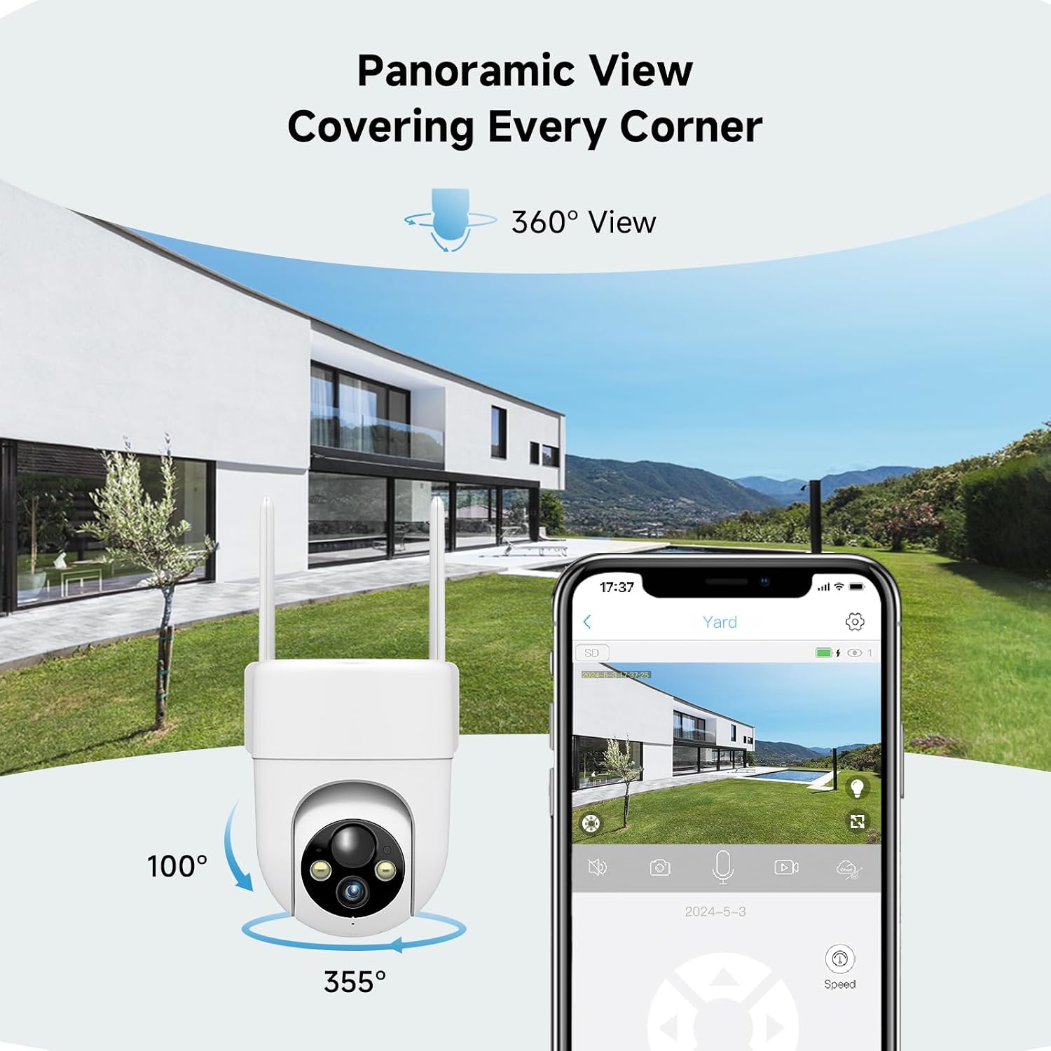 Detalle de Oculview DL201 Solar Security Camera 2-Pack, 2K, 360° View, Color Night Vision