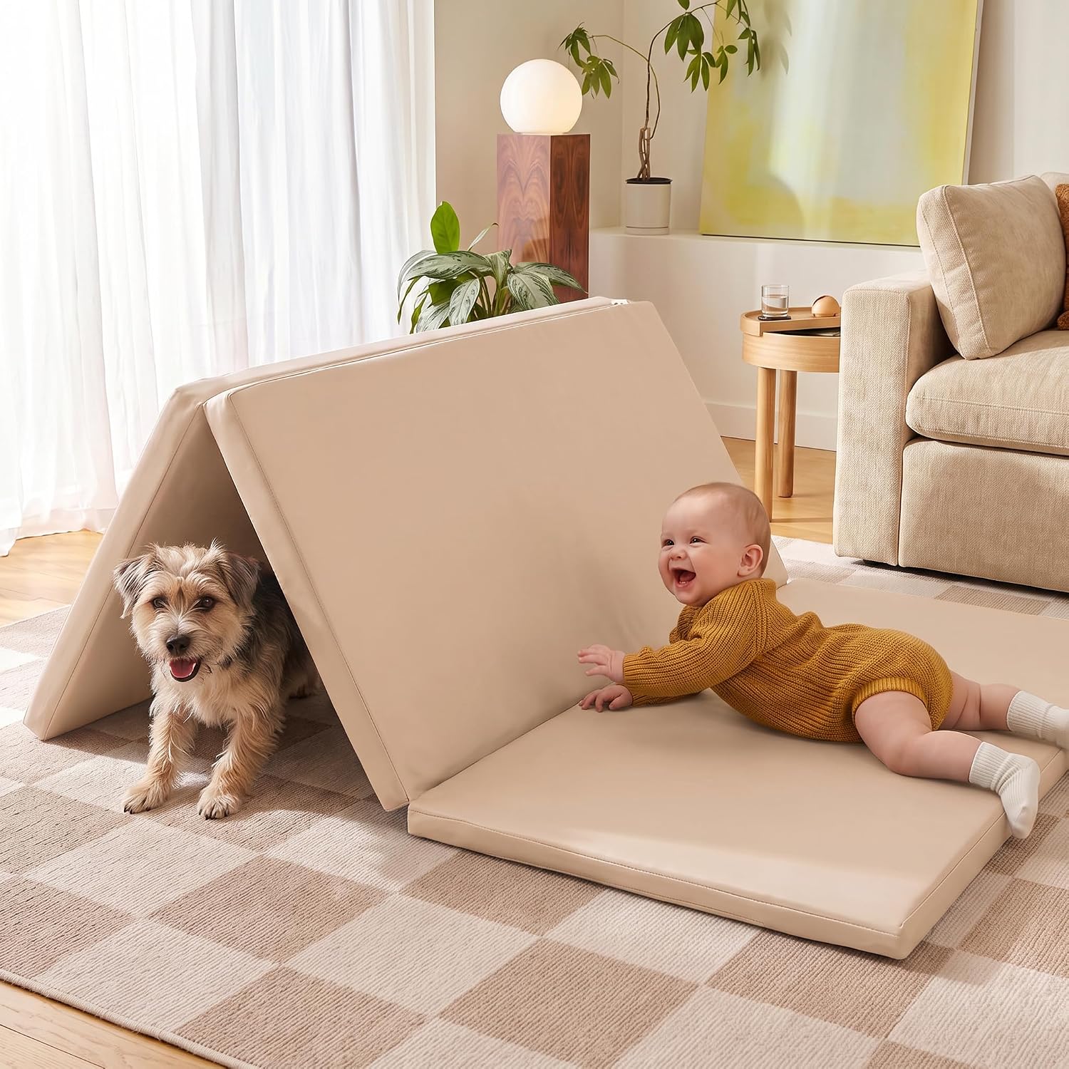 Detalle de Mallify Tri-Fold PU Leather Baby Play Mat, 50" x 50", 1.3-Inch Thick