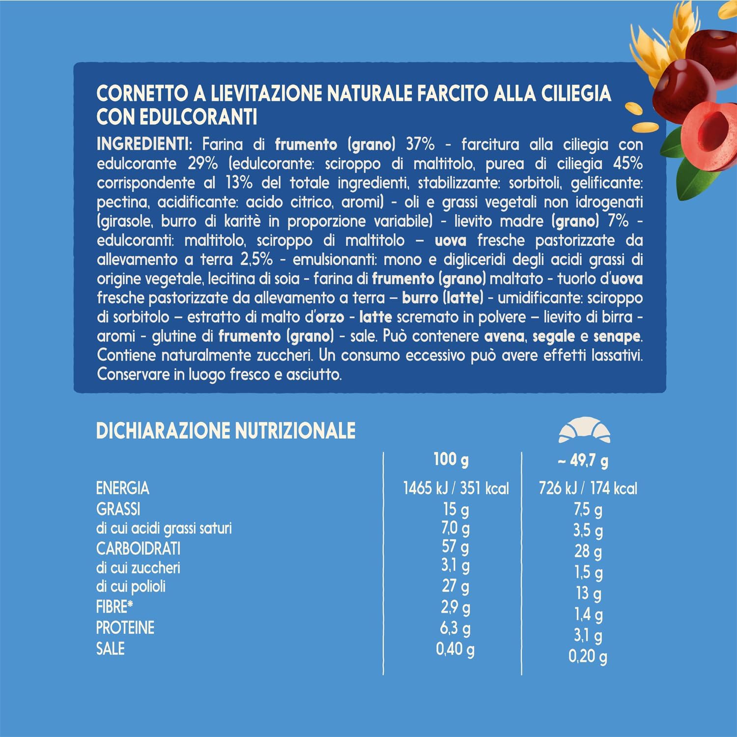 Detalle 2 de Misura Cornetti alla Ciliegia Dolcesenza – Senza Zuccheri Aggiunti, 298 g
