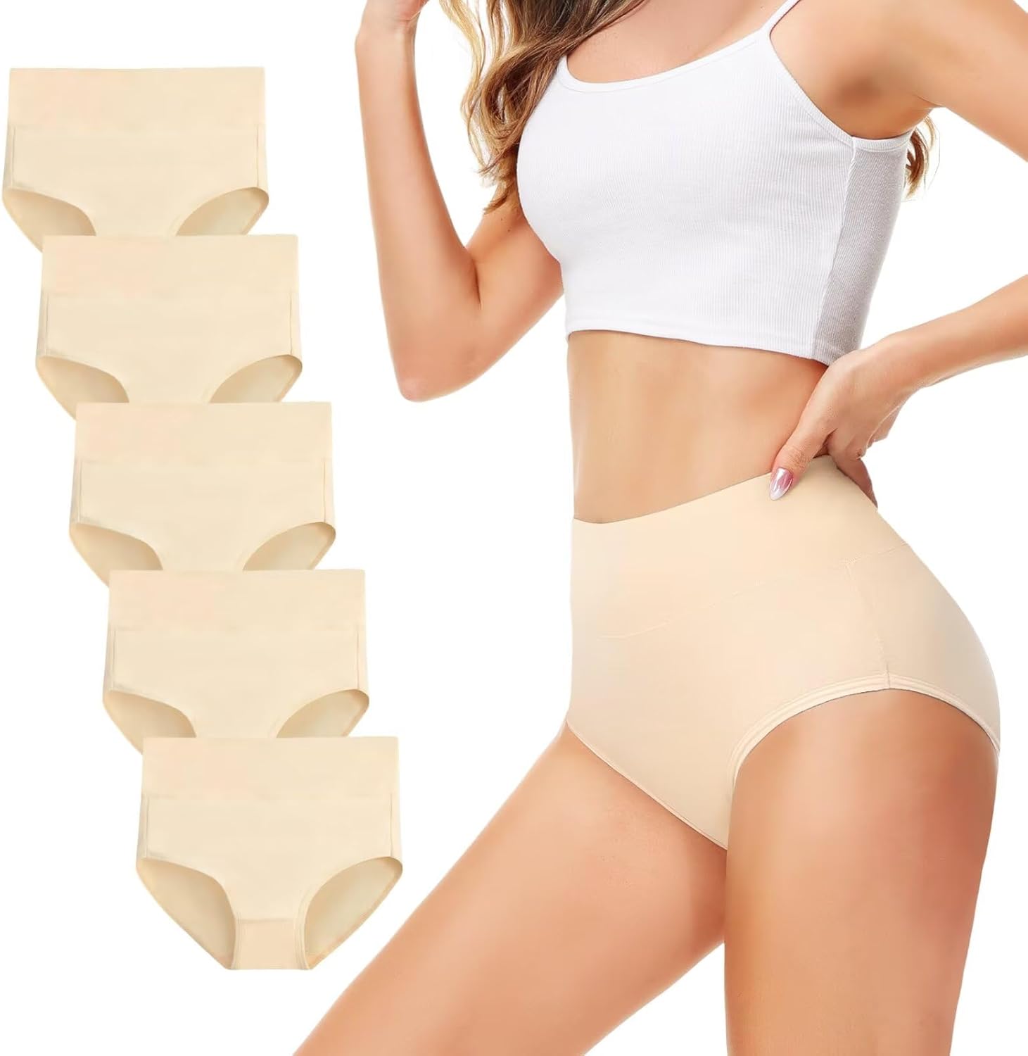 Detalle de TUUHAW Damen Unterhosen 5er-Pack – Slip/Miederhose mit hoher Taille und breitem Bund