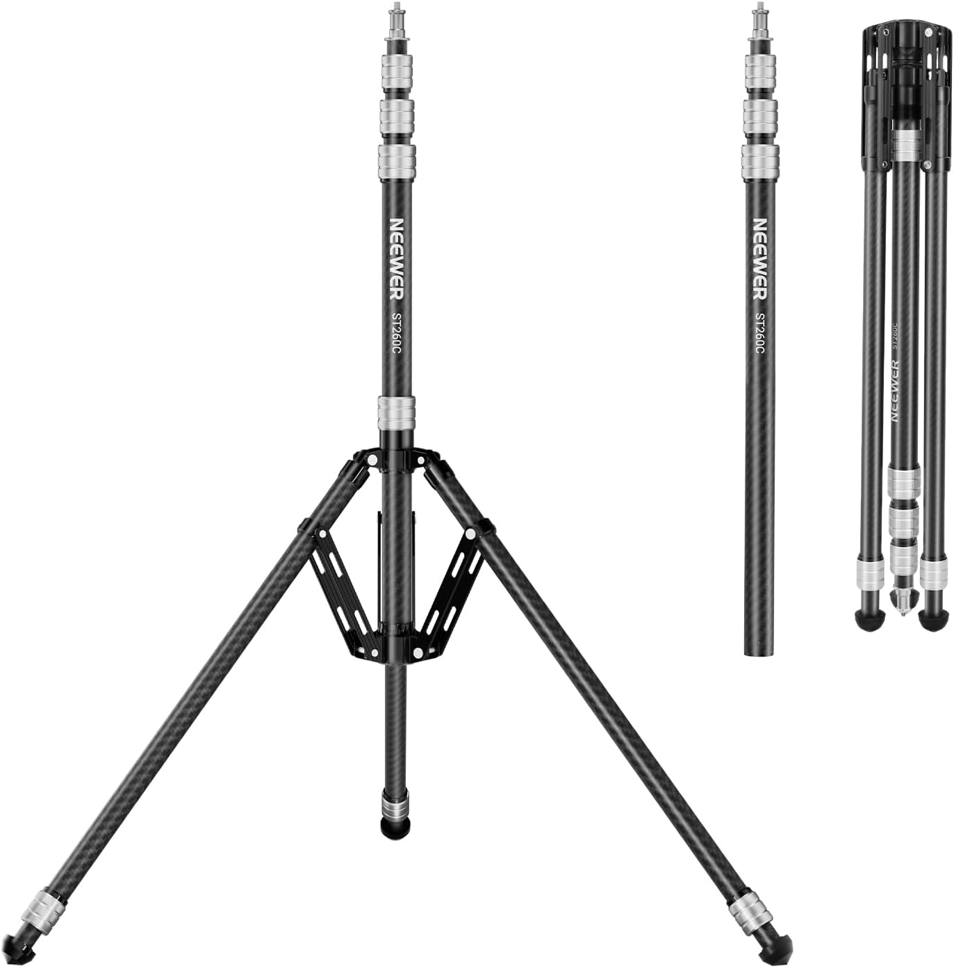 Detalle de NEEWER ST260C Carbon Fibre Tripod Stand with Reversible Legs (35"–102", 3 kg Load)