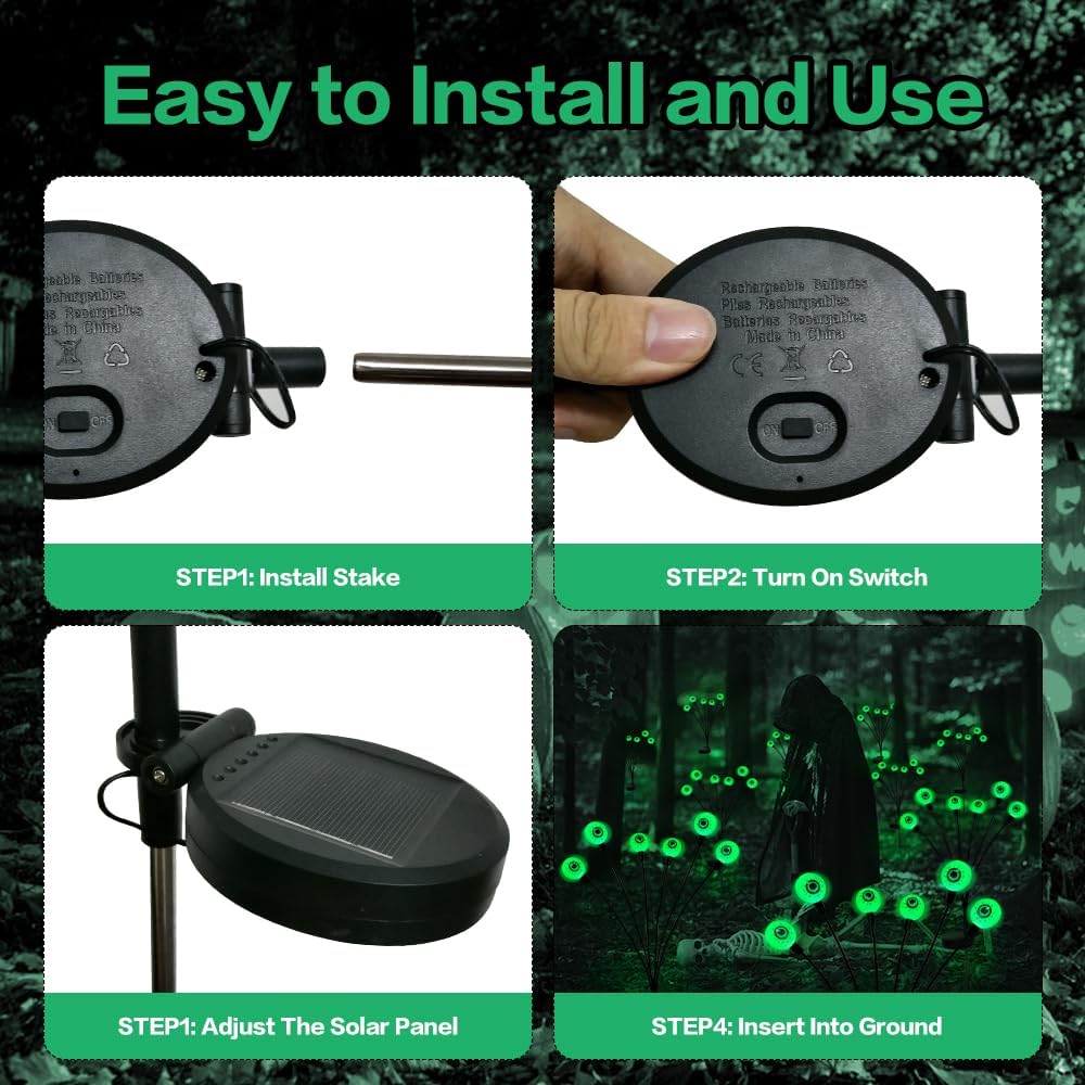 Thumbnail 6 de BeHiller Solar Halloween Eyeball Lights, 2-Pack, Green 12-LED Swaying Design