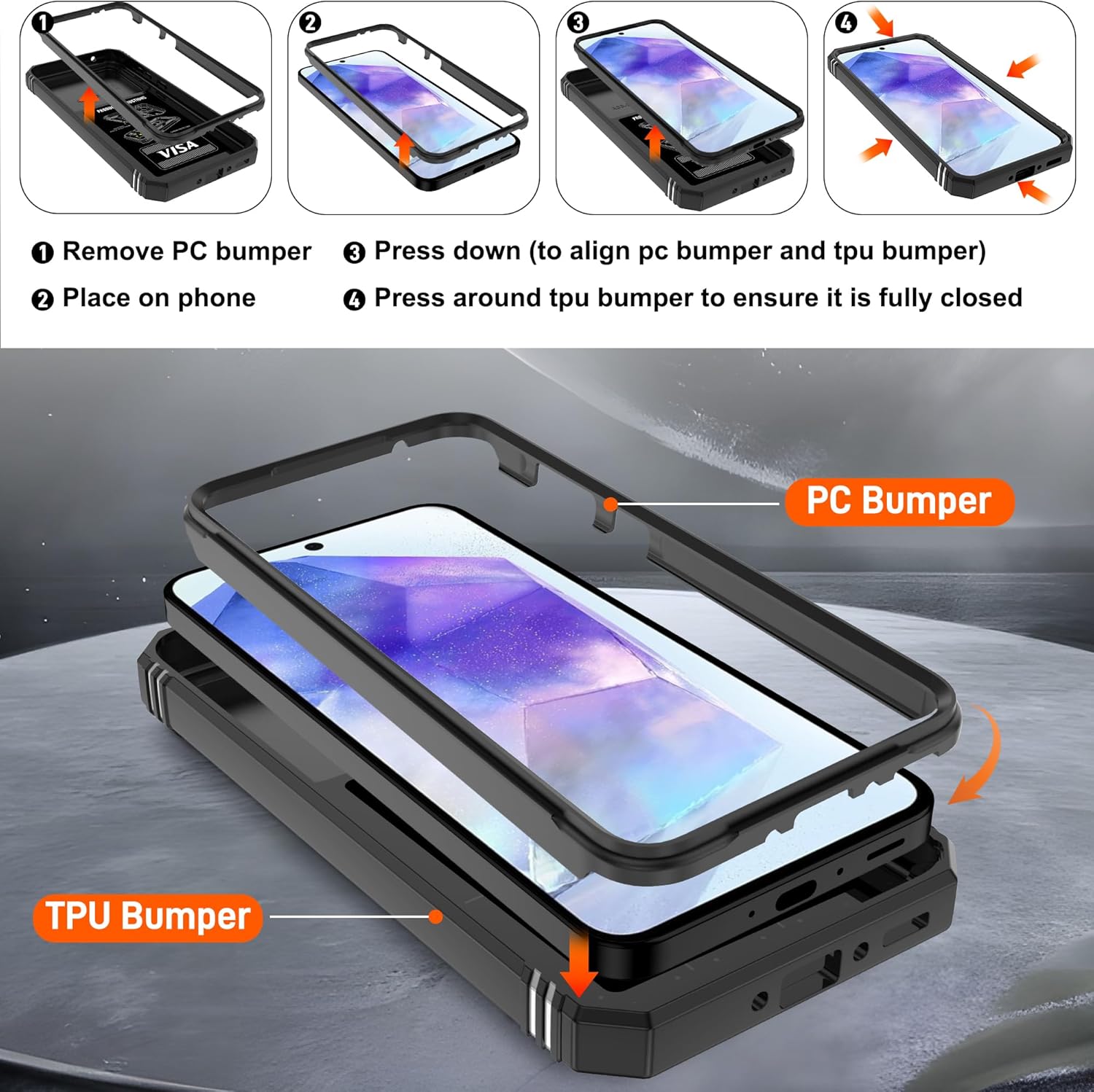 Thumbnail 1 de Pilaru 3 in 1 for Samsung A35 5G Case with Front Frame, Screen Protectors, Kickstand Ring and Camera Cover