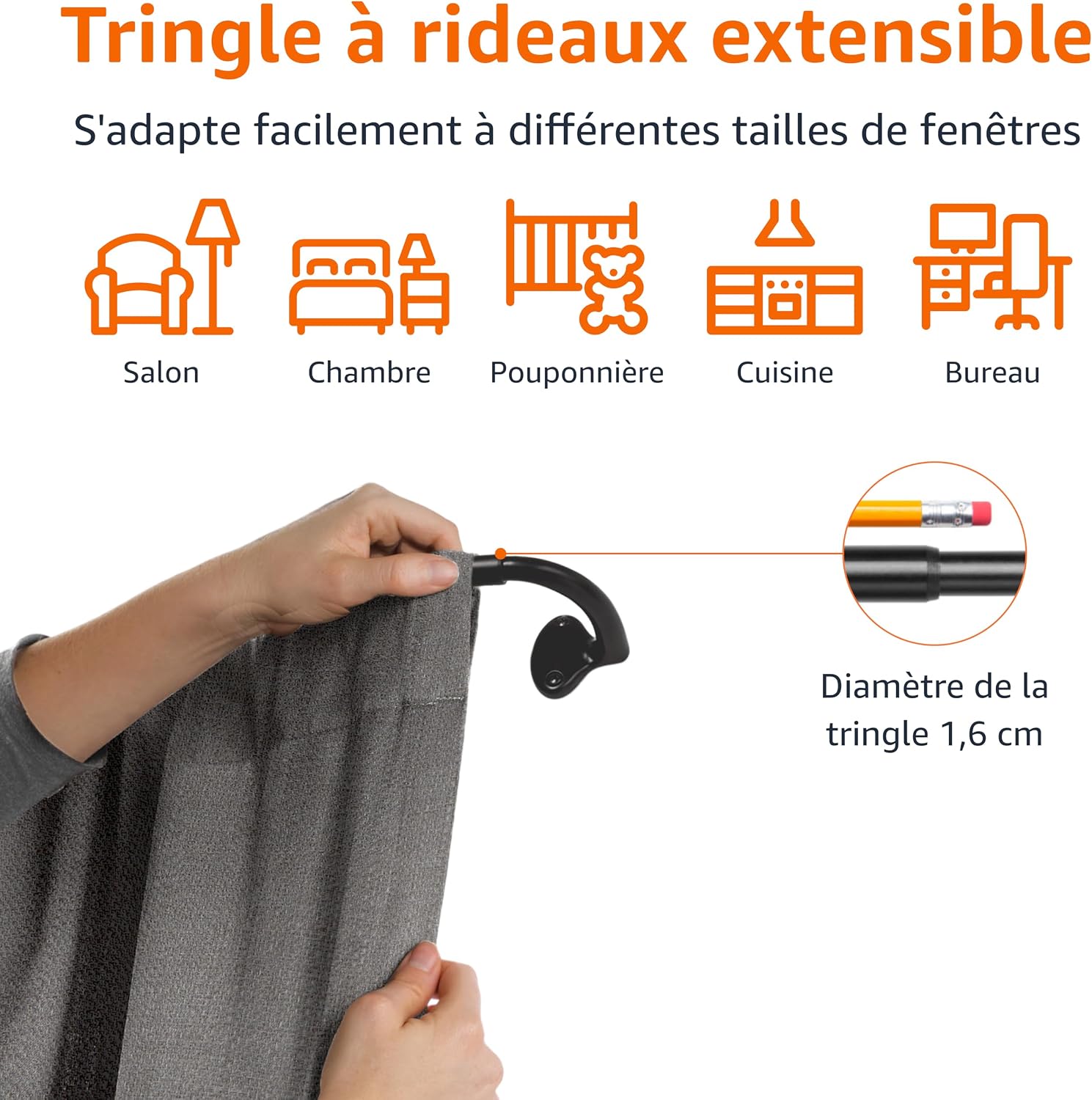 Thumbnail 1 de Amazon Basics Tringle extensible 71–122 cm 🪟