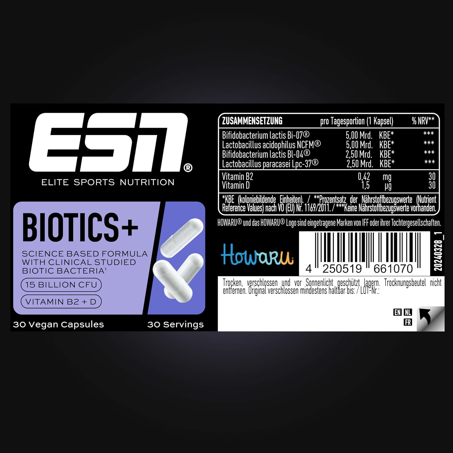 Detalle de ESN Biotics+ 30 Kapseln – Hochdosierte Probiotika mit B2 und D
