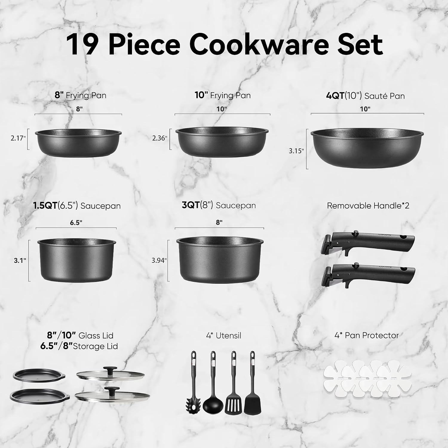 Detalle de CAROTE 17-Piece Nonstick Pots and Pans Set with Detachable Handles