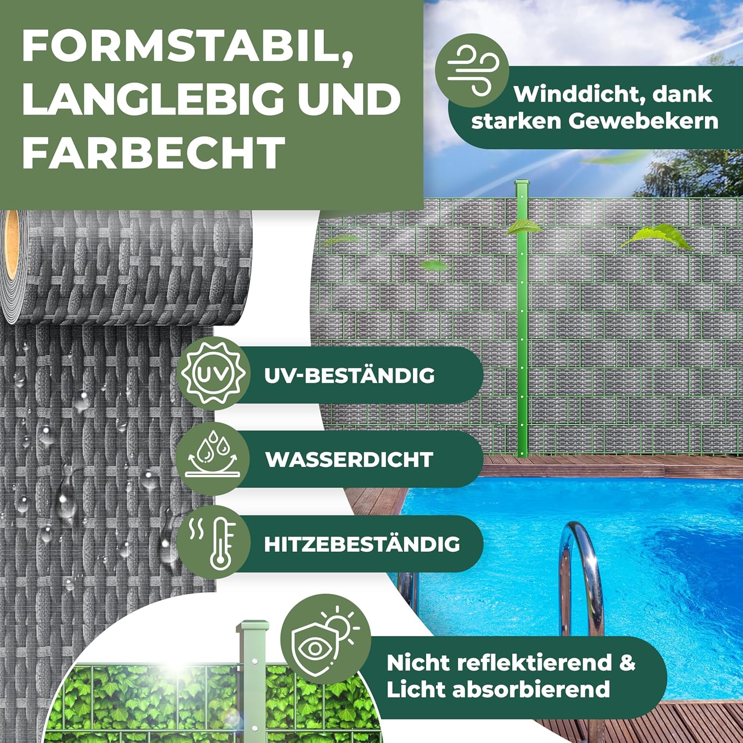 Thumbnail 4 de KESSER PVC Sichtschutzstreifen – 35 m × 19 cm, Doppelstabmatten-Zaun, inkl. 30 Clips