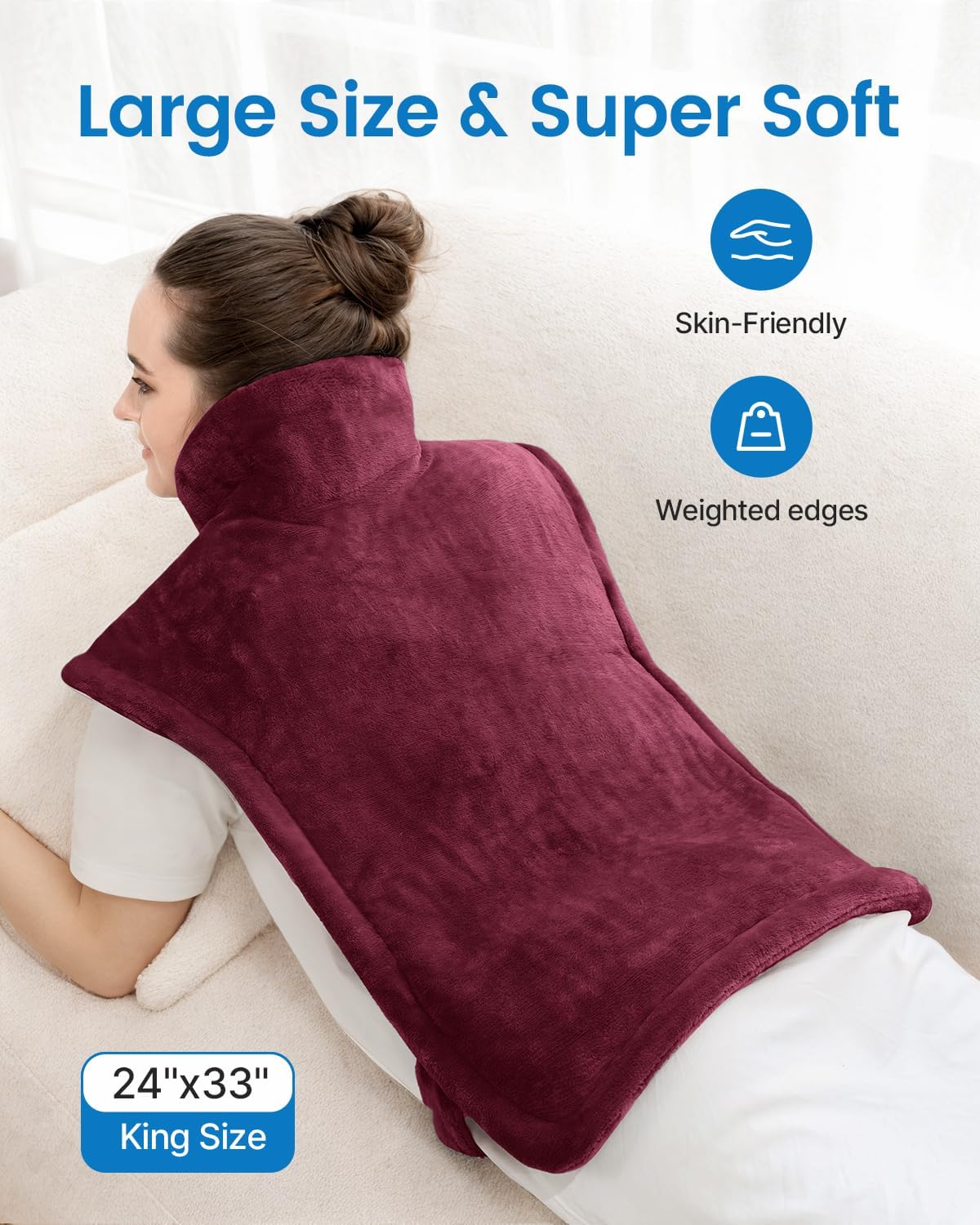Detalle 2 de RENPHO 24" x 33" Neck and Shoulder Heating Pad, Rouge, 6 Heat Settings