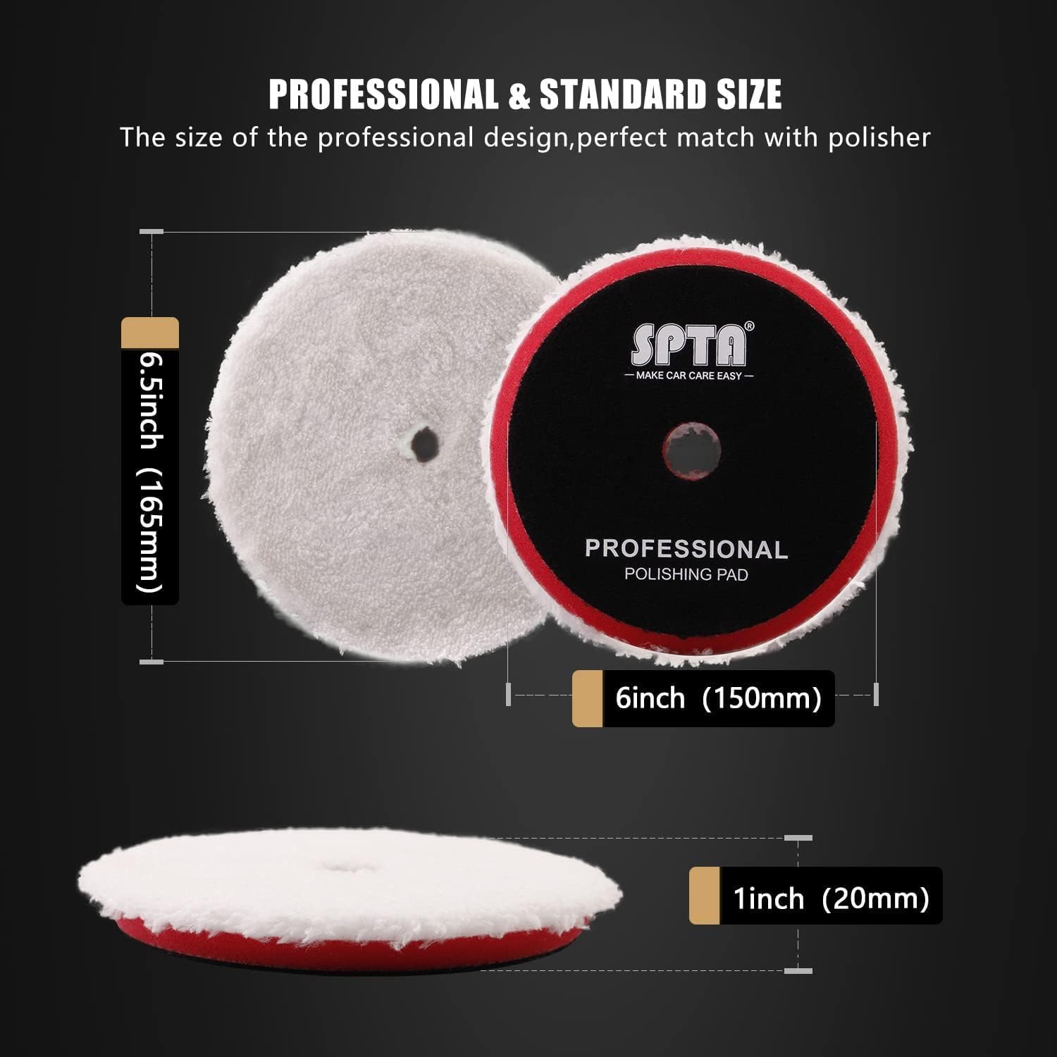 Detalle 2 de SPTA 6Inch Microfiber Cutting & Finishing Pads (2-Pack) for Dual Action Polishers
