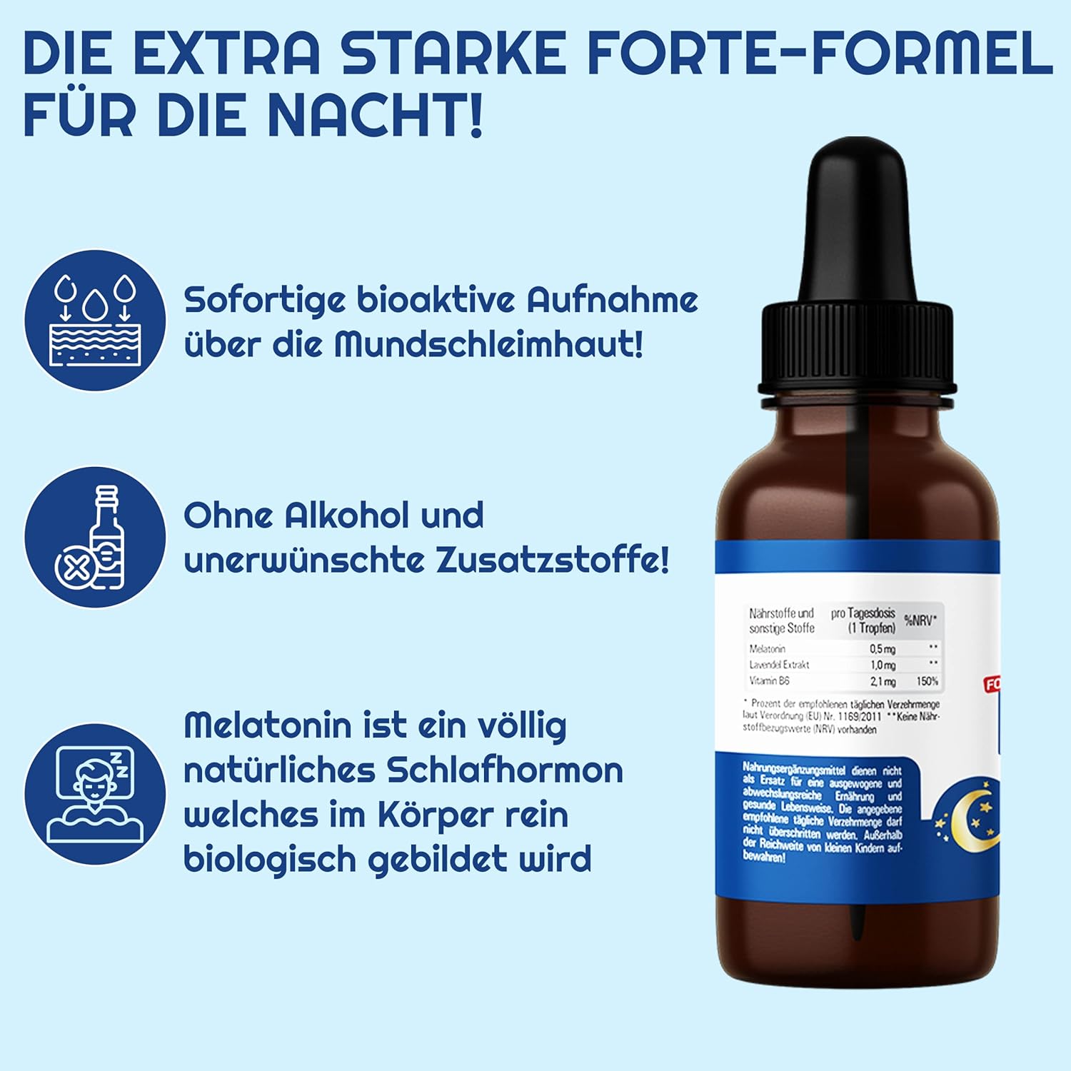 Detalle 2 de Vihado Melatonin Tropfen 1000 Nächte Forte – hochdosiert, schnell einziehend, Kirschgeschmack, 50 ml