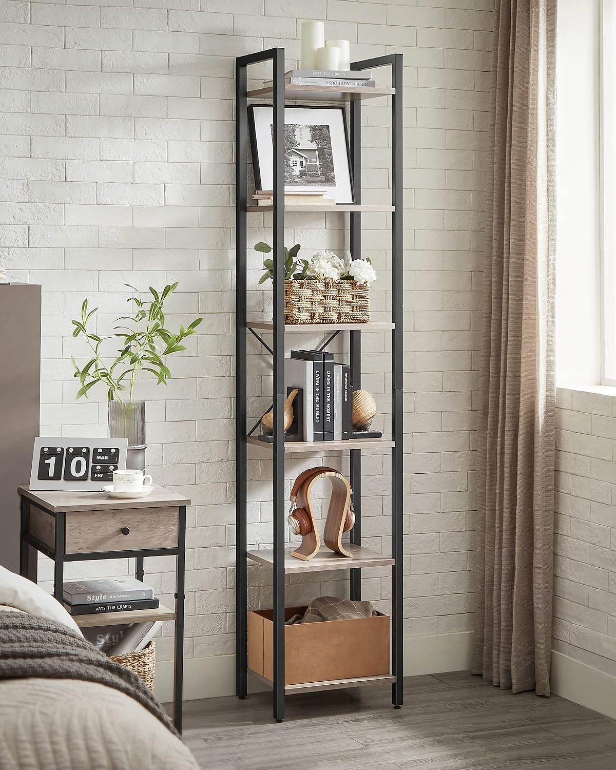 Detalle 2 de VASAGLE scaffale a 6 ripiani LLS101B02 stile industriale greige e nero, 30 x 40 x 186 cm