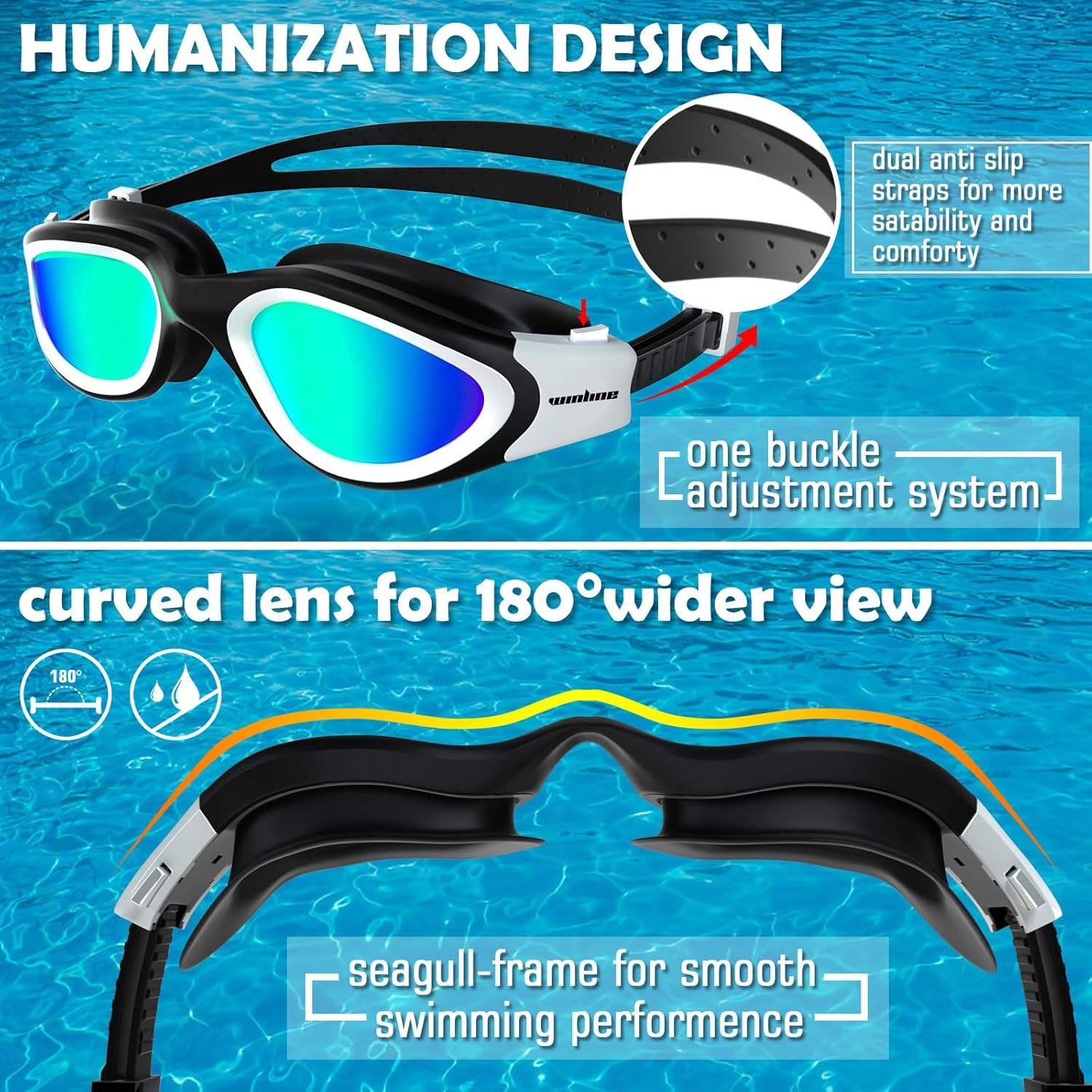 Detalle 2 de Winline Schwimmbrille Erwachsene/Jugendliche – Anti-Beschlag, UV-Schutz, wasserdicht