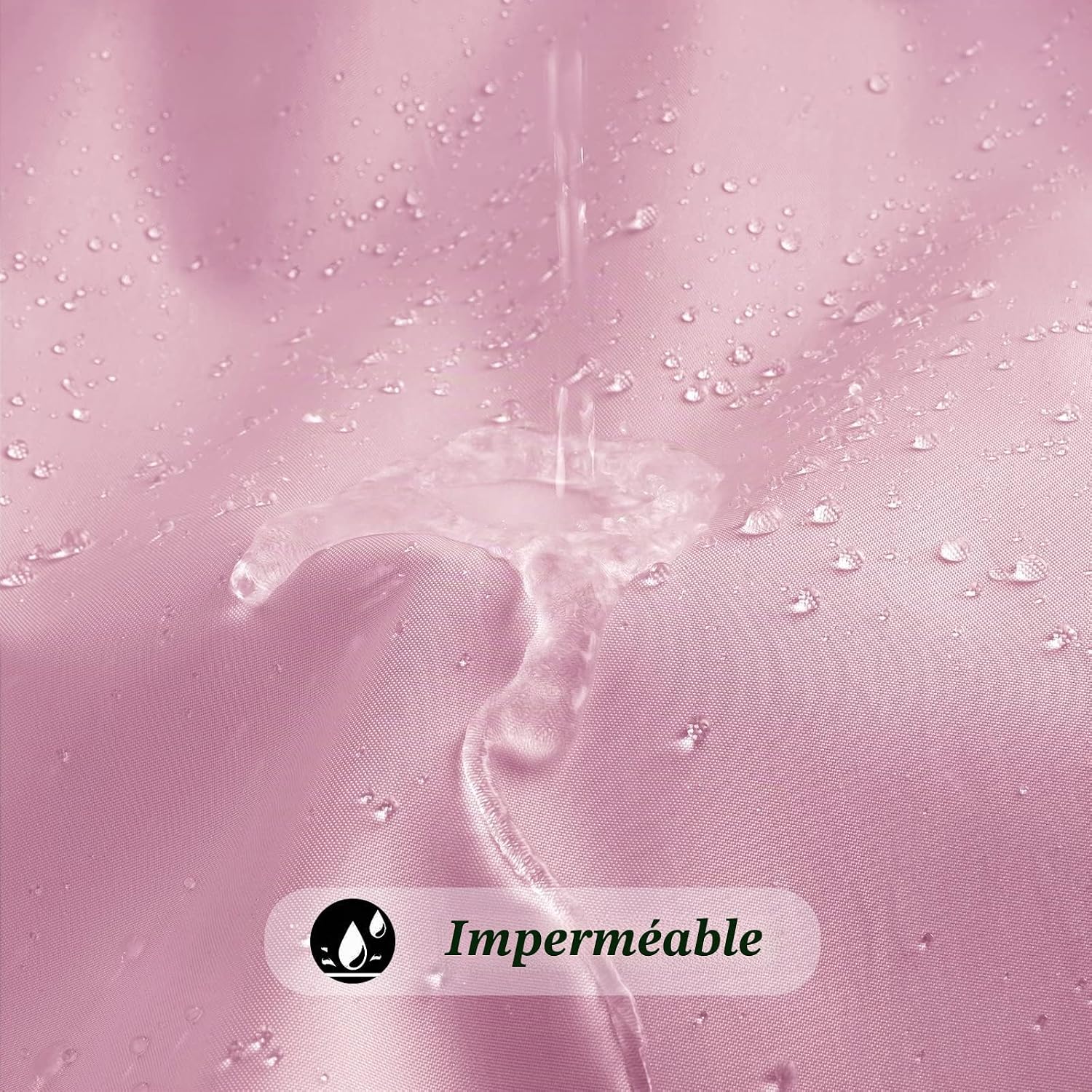 Detalle de EurCross Rideau de douche étroit 120 x 200 cm – Tissu imperméable en polyester, rose, 8 anneaux