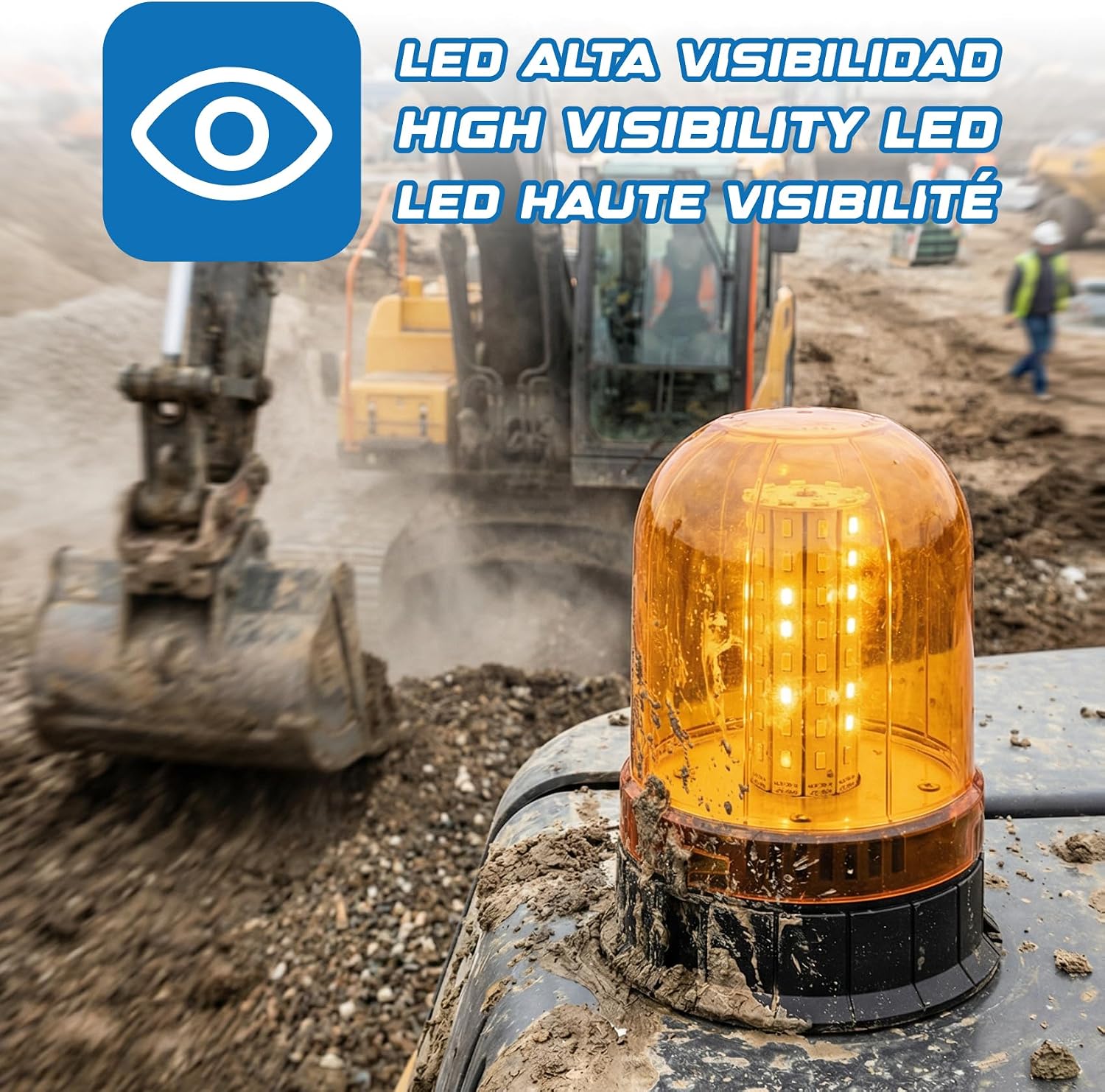 Detalle 2 de Gyrophare LED orange 12/24 V avec base magnétique pour véhicule – balise d’alerte ambre