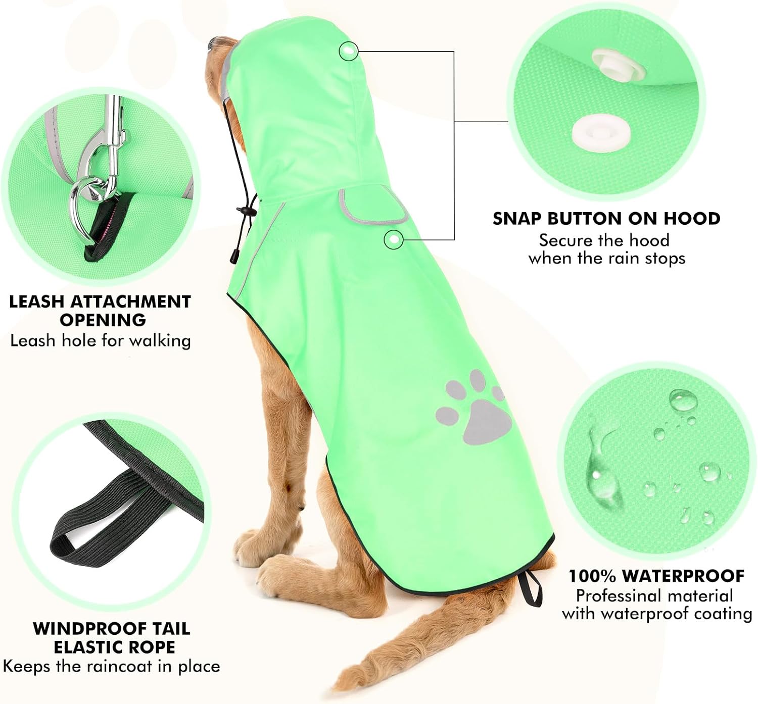Detalle 2 de BiPawTi Hunderegenmantel L Mint – wasserdicht und reflektierend