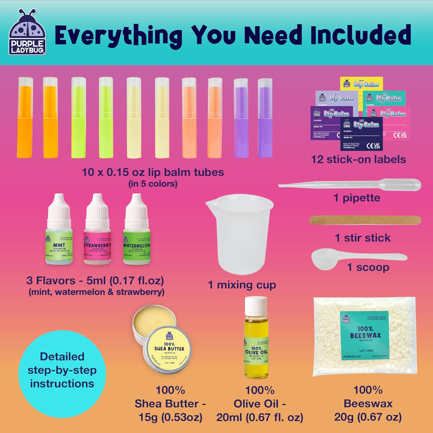 Detalle de Purple Ladybug DIY Lip Balm Making Kit for Kids (Easter & Birthday Gifts) — Make 10 Personalized Balms with 3 Flavors