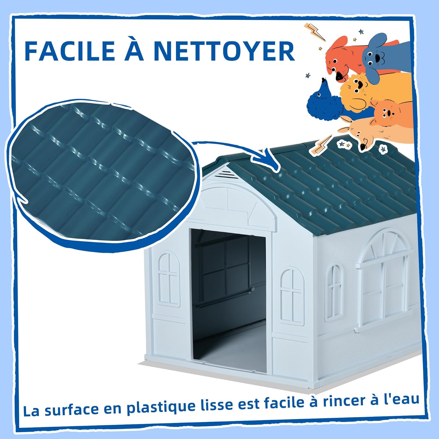 Detalle de PawHut niche d’extérieur en PP blanc pour petits et moyens chiens (65 x 75,7 x 63 cm)