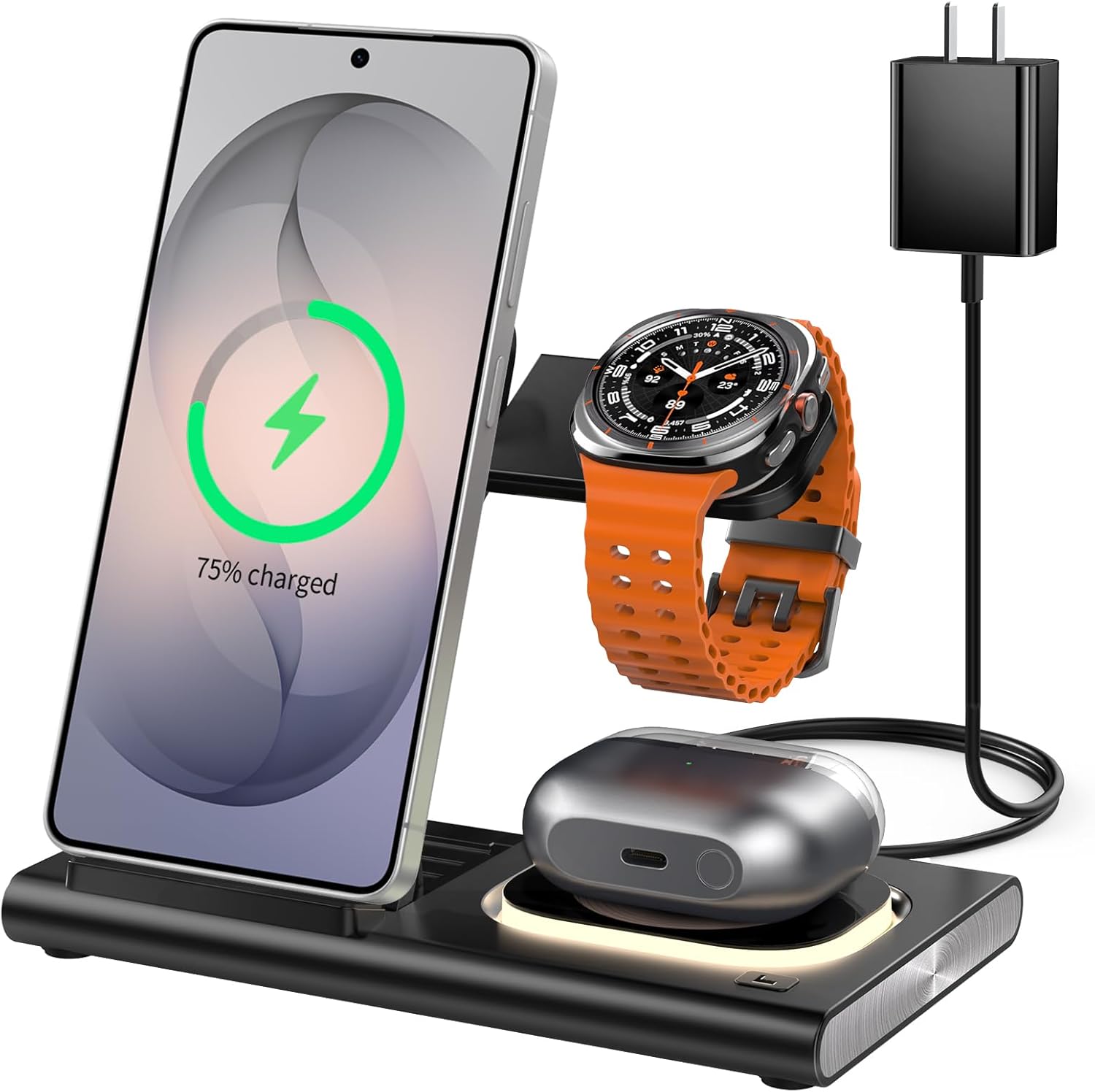 Detalle de Samsung Wireless Charging Station 3-in-1: Foldable 3-in-1 with Nightlight (S26/S25/S24/S23/S22, Watch, Buds)