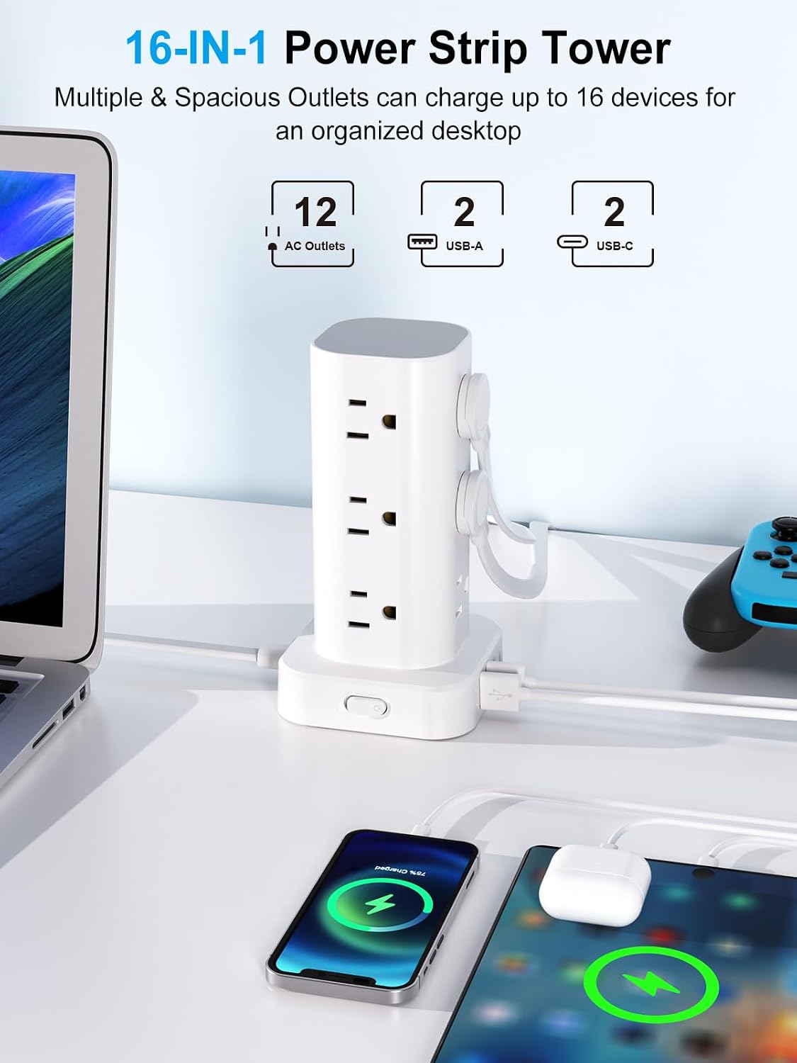 Detalle 2 de UWIWUTEI Power Strip Tower 12 outlets ๐