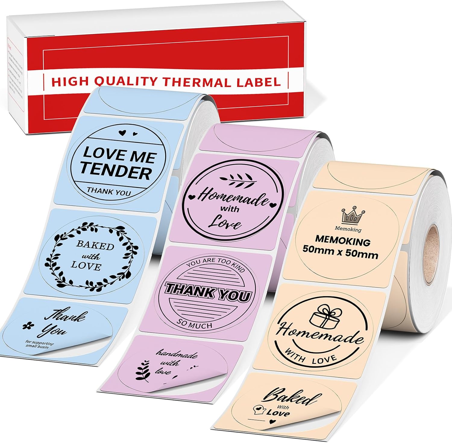 Detalle de Memoking Round Thermal Labels for Phomemo M110/M220, 50 mm, 3 Colours