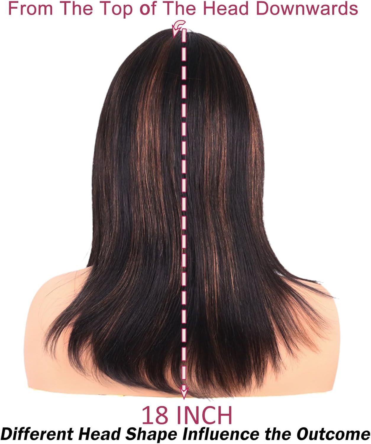 Thumbnail 5 de ManeMajesty Perruque Bob Court Ombré avec Mèches – Cheveux Humains, 46 cm, Frange, Sans Dentelle