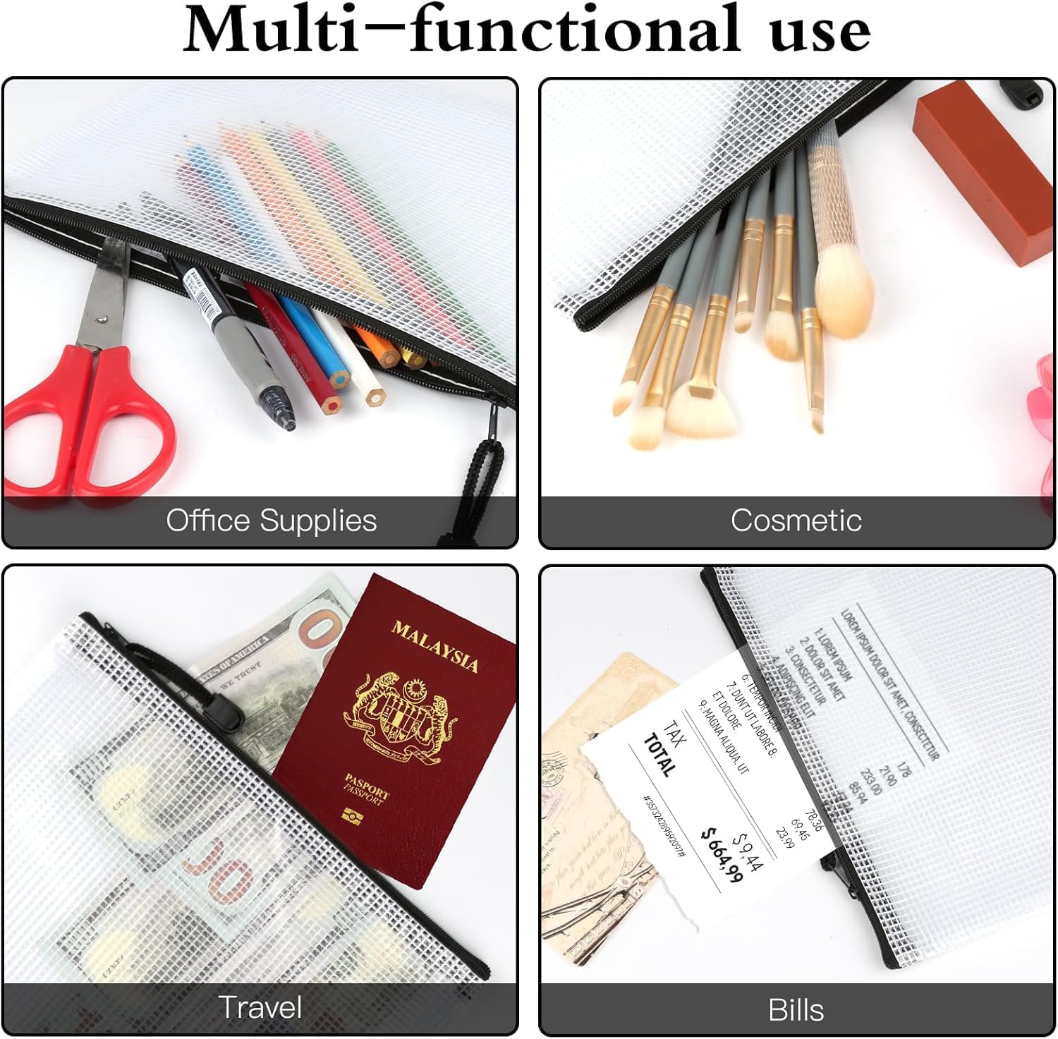 Detalle de 20-Piece Plastic Wallets Zip Lock Folders – Waterproof A4/A5/A6 Document Pouch Set