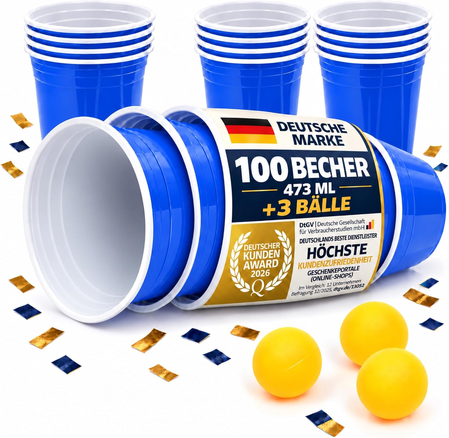 Detalle de GOODS+GADGETS® Beer Pong-set med 50 blå plastmuggar, 473 ml