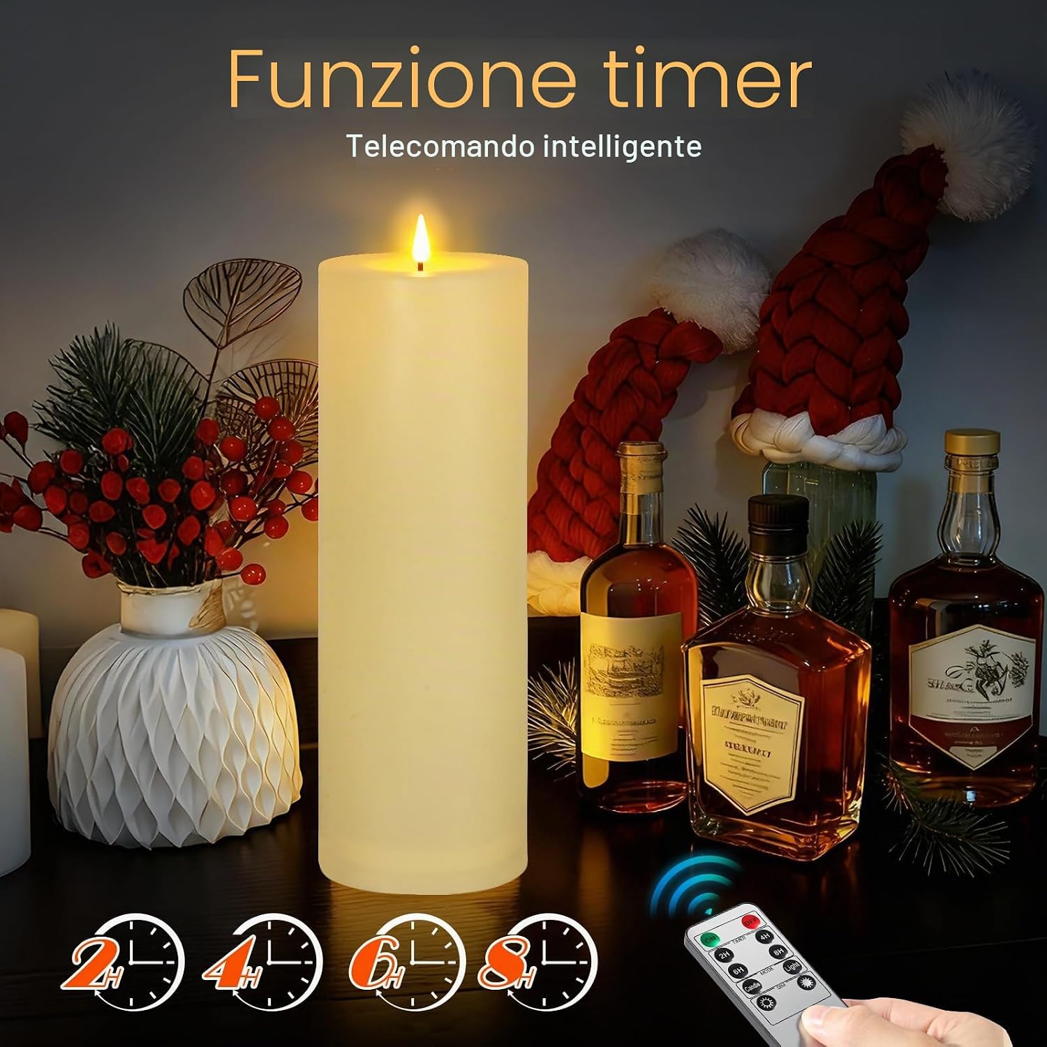 Detalle de Ketom Candele LED Fiamma Oscillante D10 x H30 cm con telecomando e timer