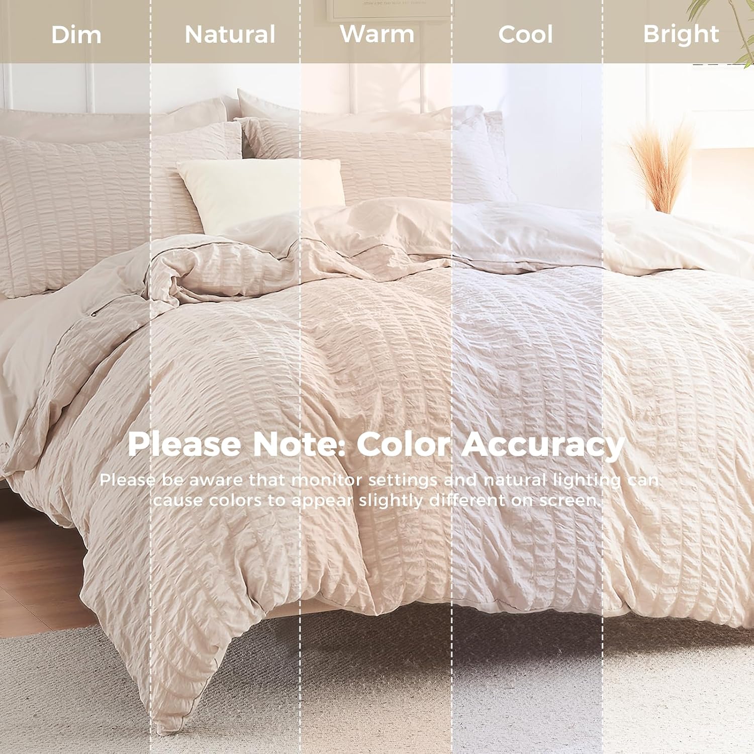 Thumbnail 1 de HYMOKEGE Beige Queen Comforter Set with Seersucker Texture – 7 Pieces