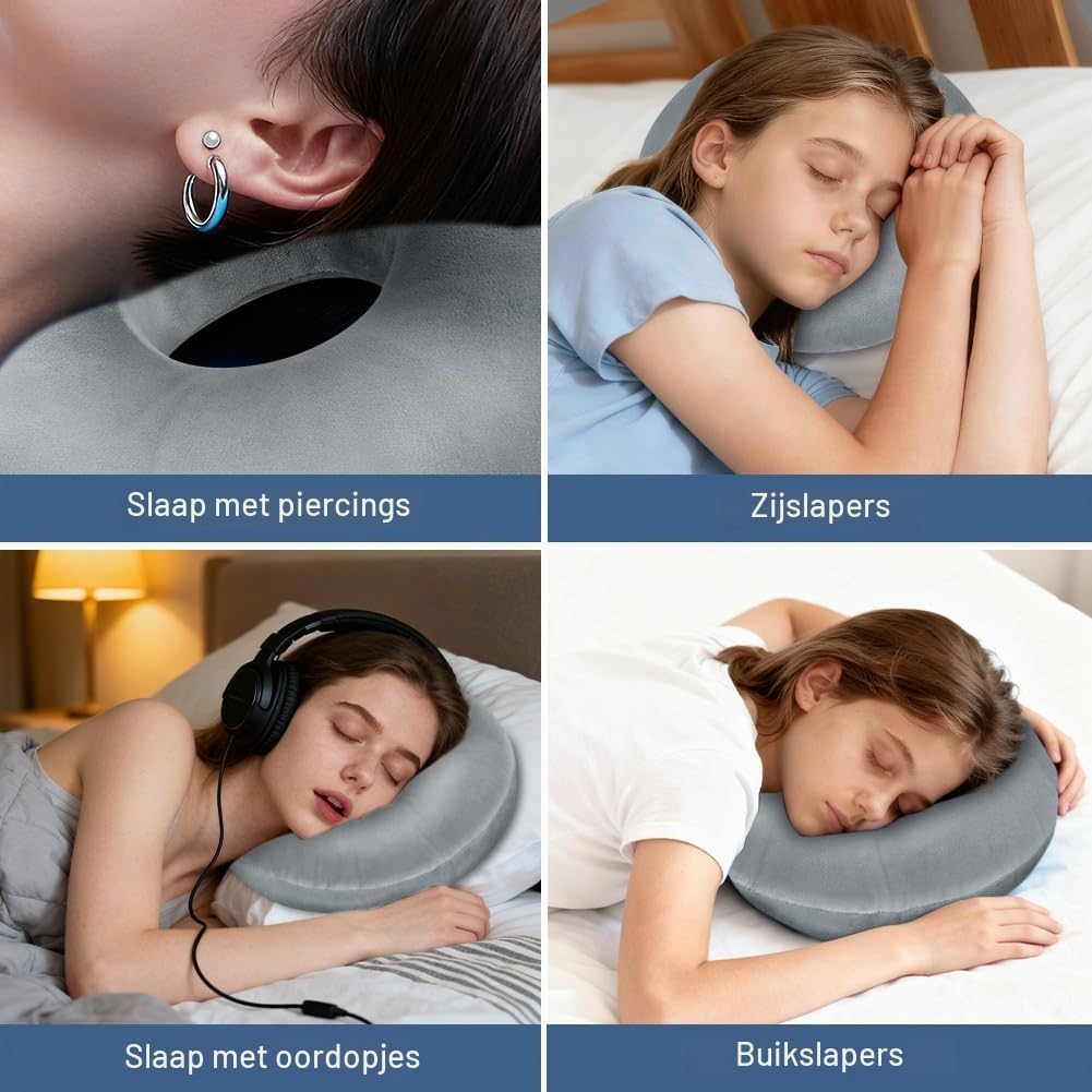 Detalle 2 de AOOSA 5273718 piercingkussen met gat, grijs, van zacht premium katoen