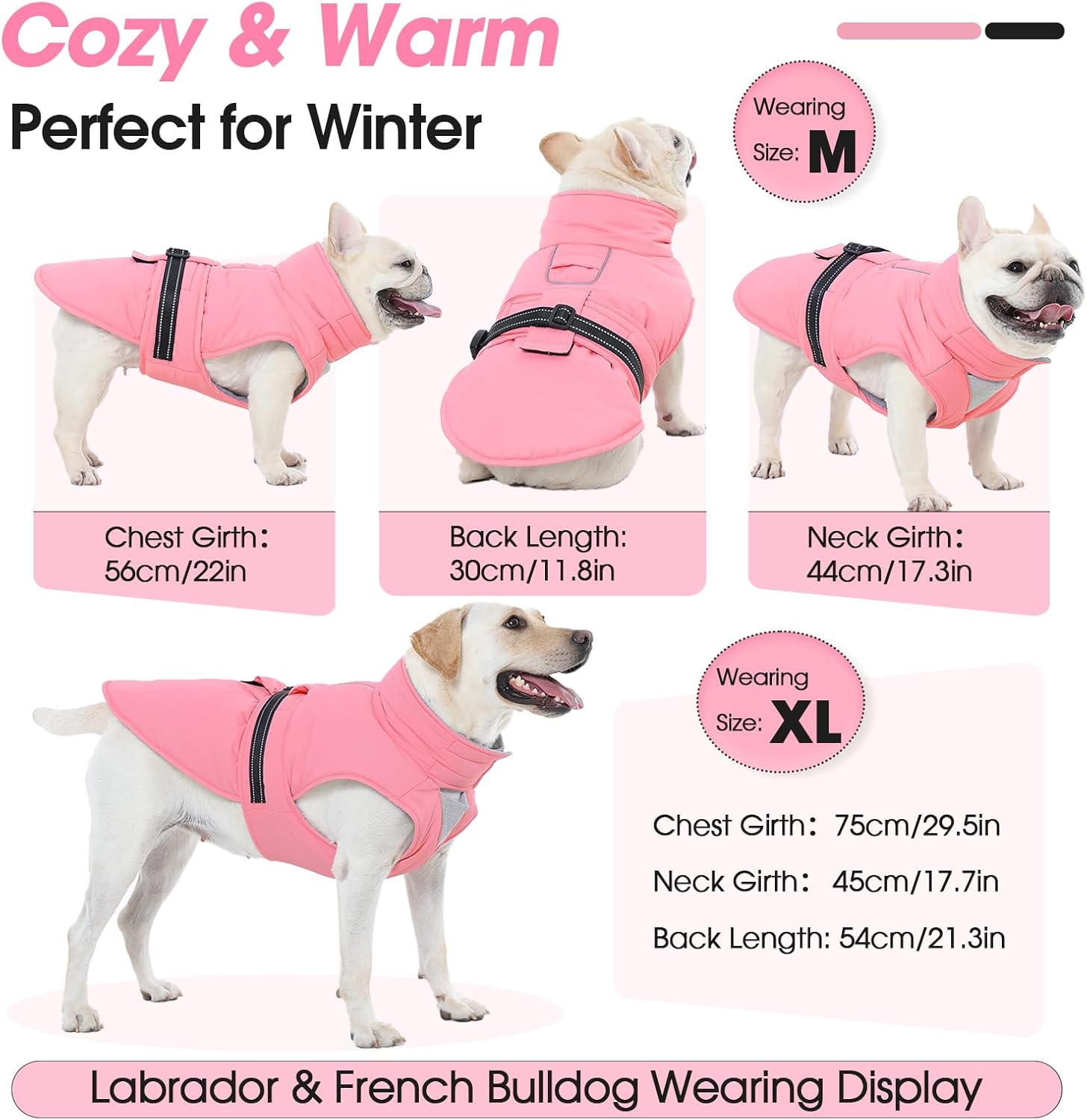 Thumbnail 6 de OUOBOB Warm Dog Winter Coat – Waterproof Jacket with High Collar & Reflective Strips, Pink (2XL)