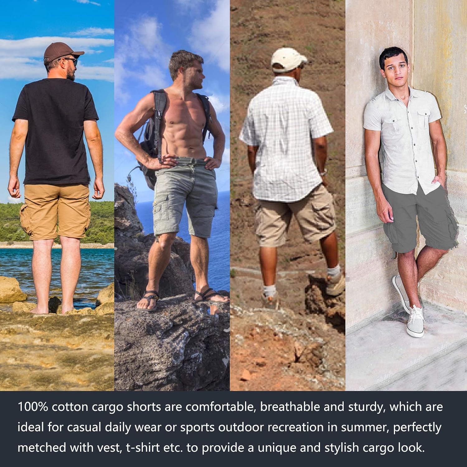 Thumbnail 1 de APTRO DE000603-P Men's Cotton Cargo Shorts, Relaxed Fit, Elastic Waist