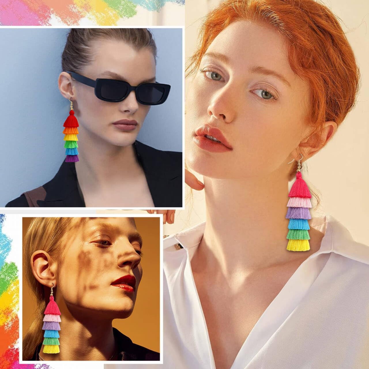Thumbnail 4 de RIXERKOC Regenbogen Stolz Ohrringe für Damen mit langen Quasten – handgefertigter LGBT-Schmuck im Boho-Stil